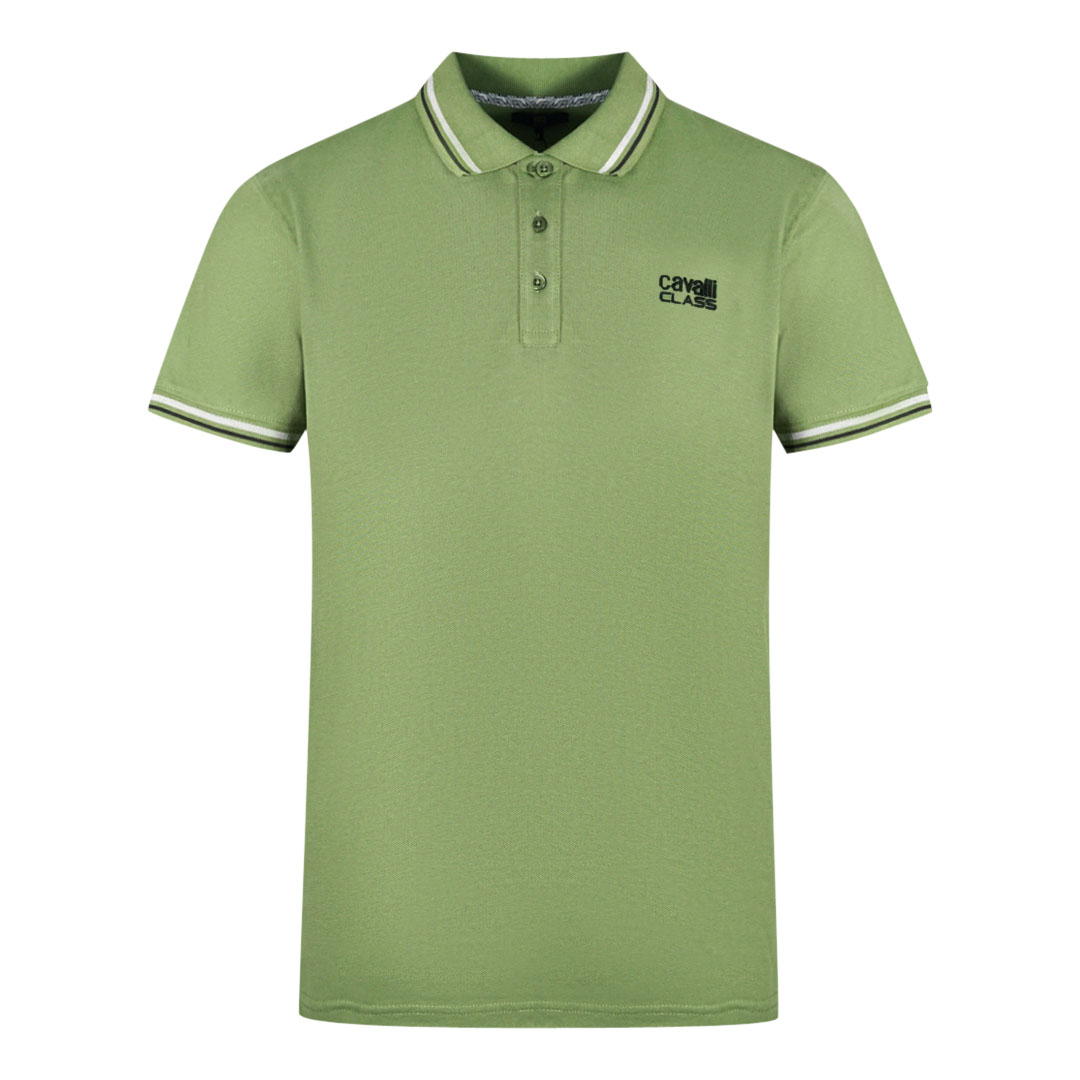 Thumbnail - Cavalli Class Zwillings-Besatzkragen Schwarzes Logo Grünes Polo-Shirt