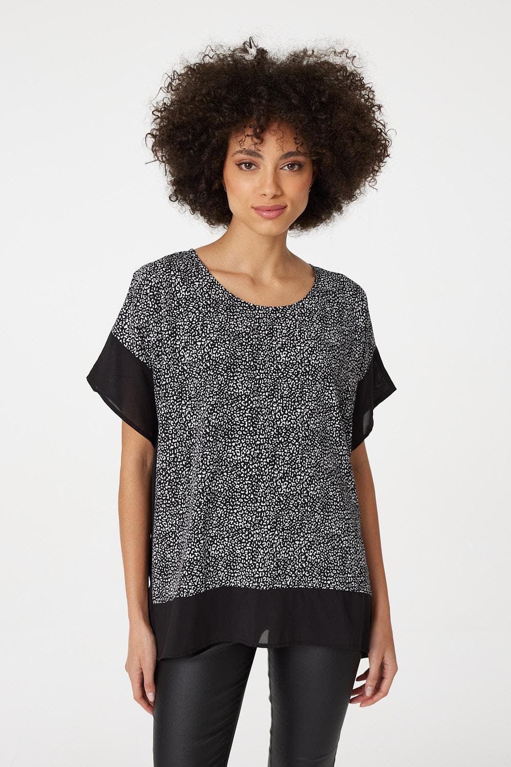 Izabel London Womens Black Leopard Print Poncho Blouse Top - Size 10 UK