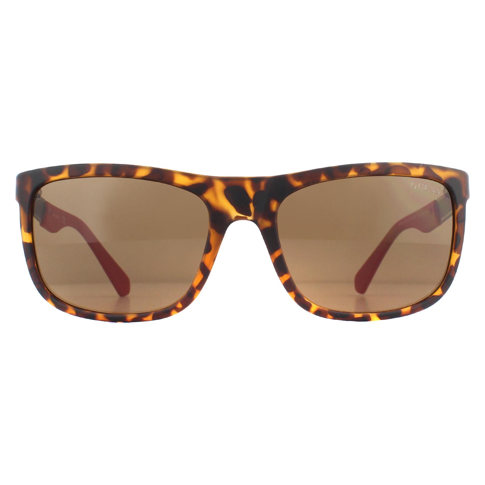 Thumbnail - Guess Rectangle Mens Dark Havana Brown Polarisierte Sonnenbrille