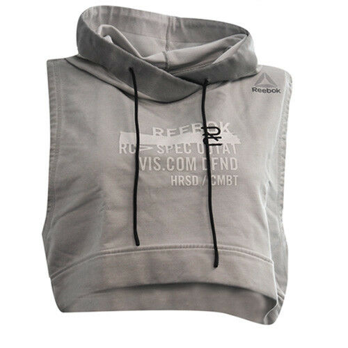 Reebok Combat Glory Sleeveless Grey Training Cropped Hoody - Womens Textile - Size Small