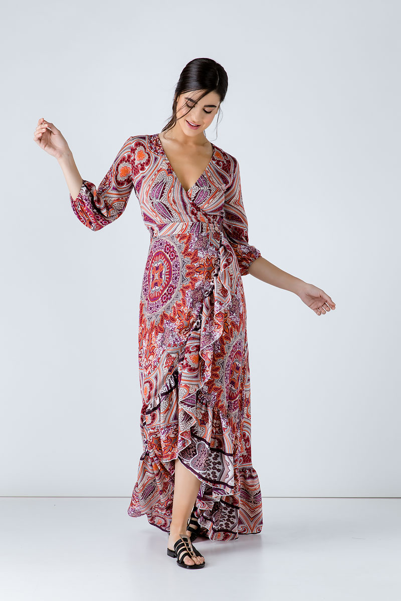 Conquista Maxi-wikkeljurk met print