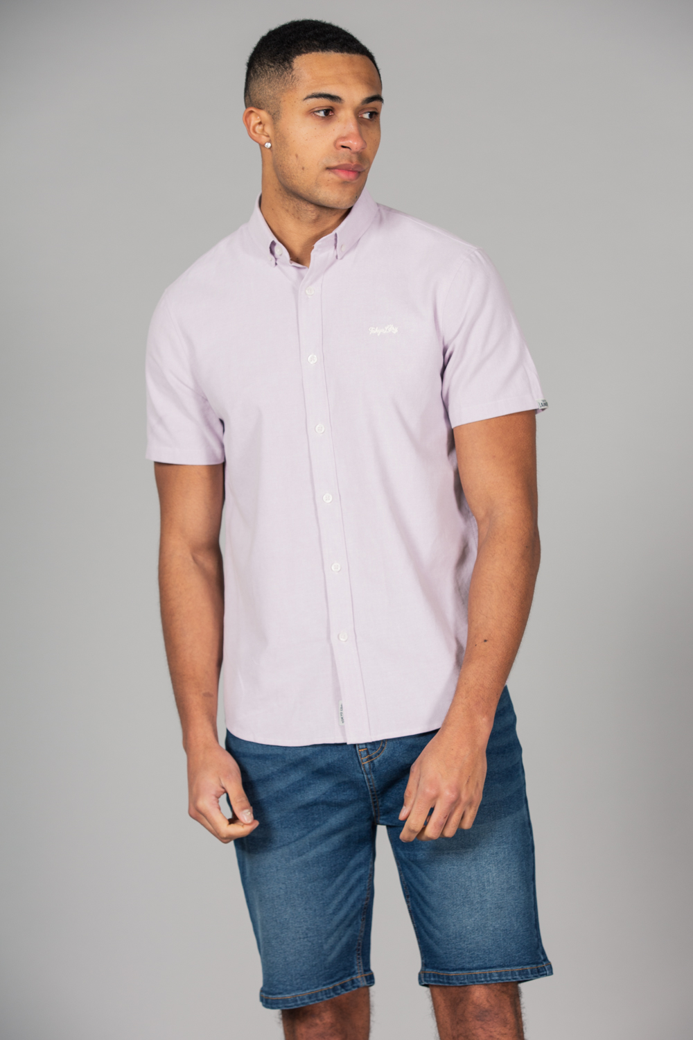 Tokyo Laundry Mens Lilac Cotton Short Sleeved Button-Up Oxford Shirt - Size Small
