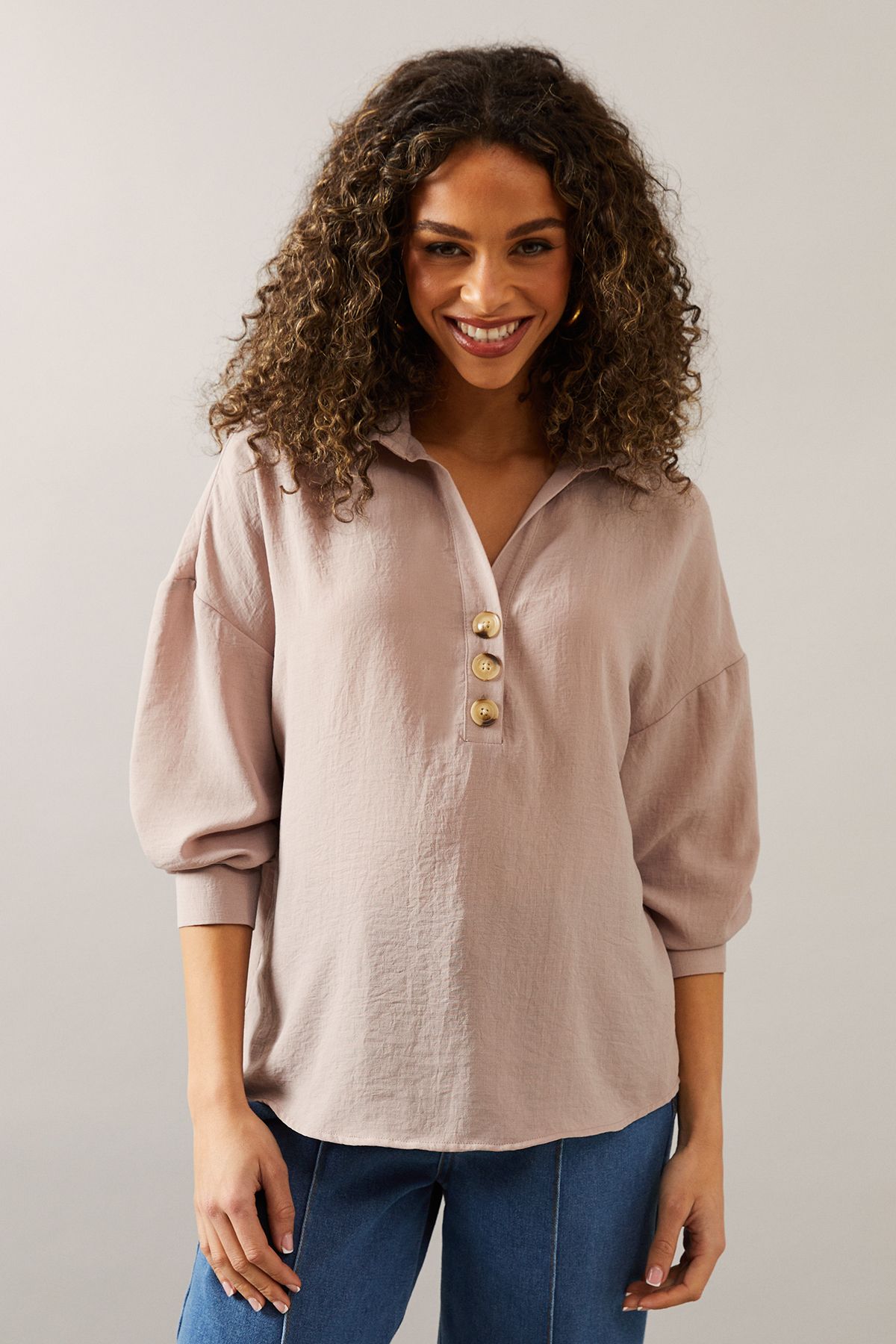 Wallis Womens Collared Button Down Blouse - Mocha - Size 18 UK