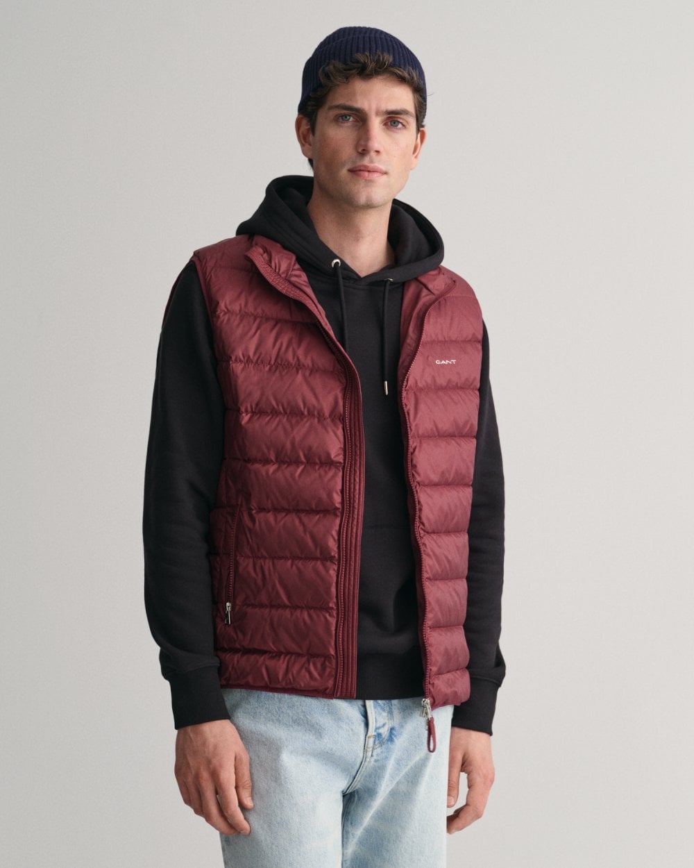 Gant Mens Light Down Gilet - Wine - Size Medium