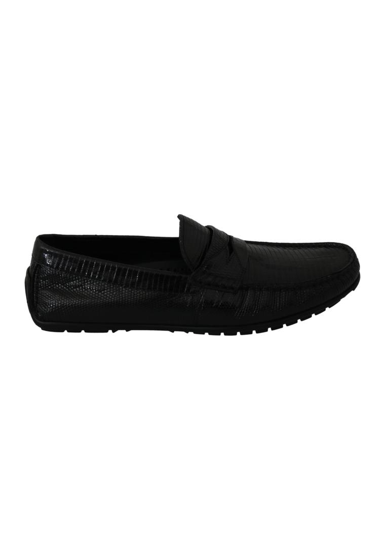 Dolce & Gabbana Mens Black Lizard Leather Flat Loafers Shoes – Size EU 39