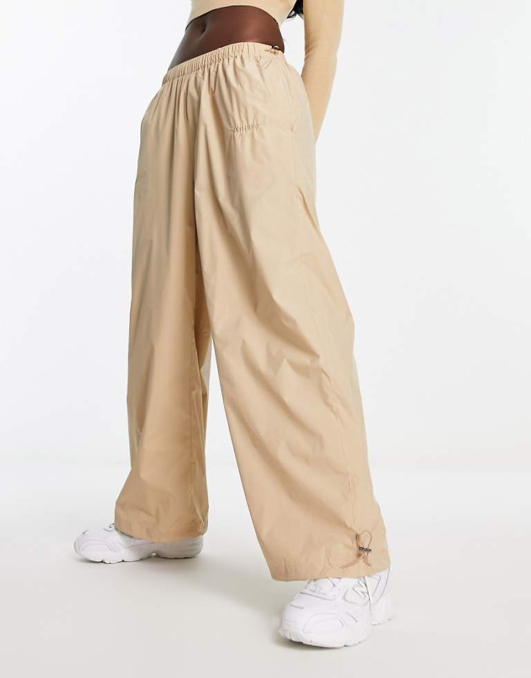Sixth June Womens low waist nylon parachute trousers in beige-Neutral - Size Small