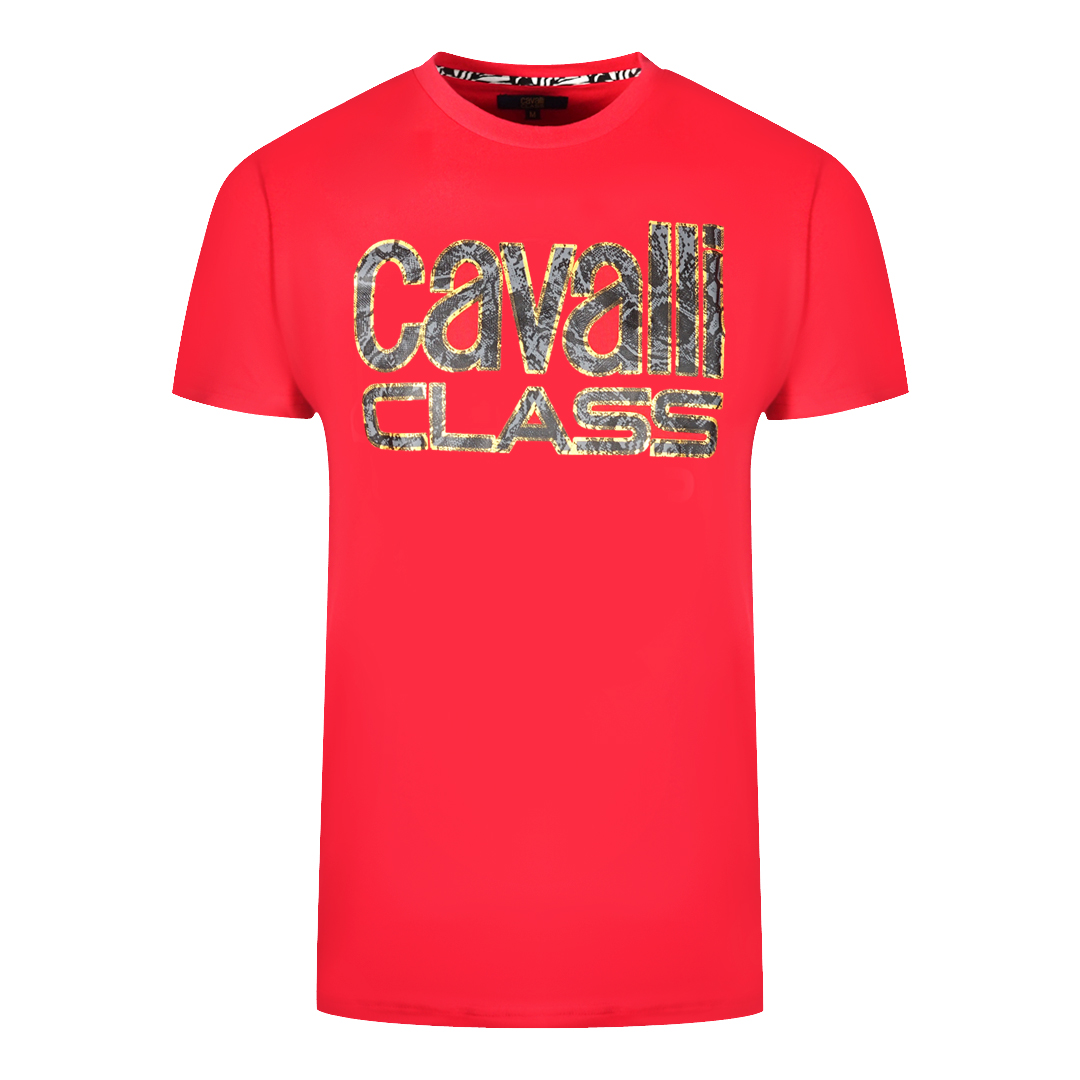 Thumbnail - Cavalli Class Schlangenhaut Logo Rotes T-Shirt