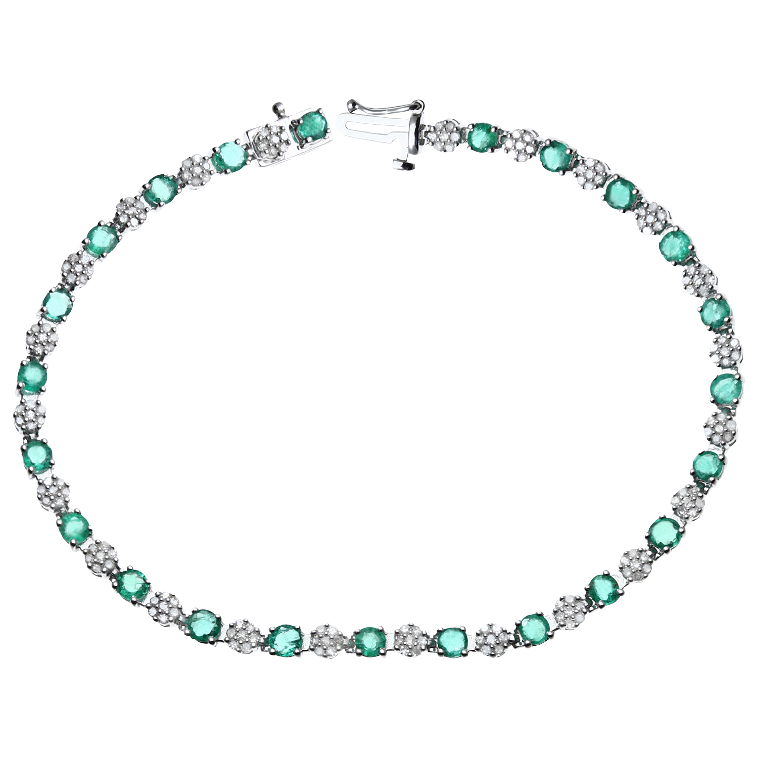 Diamant L’Eternel Womens Round Brilliant 9ct White Gold 2.70ct Emerald and Diamonds 0.63ct Tennis Bracelet of 18.1cm – One Size
