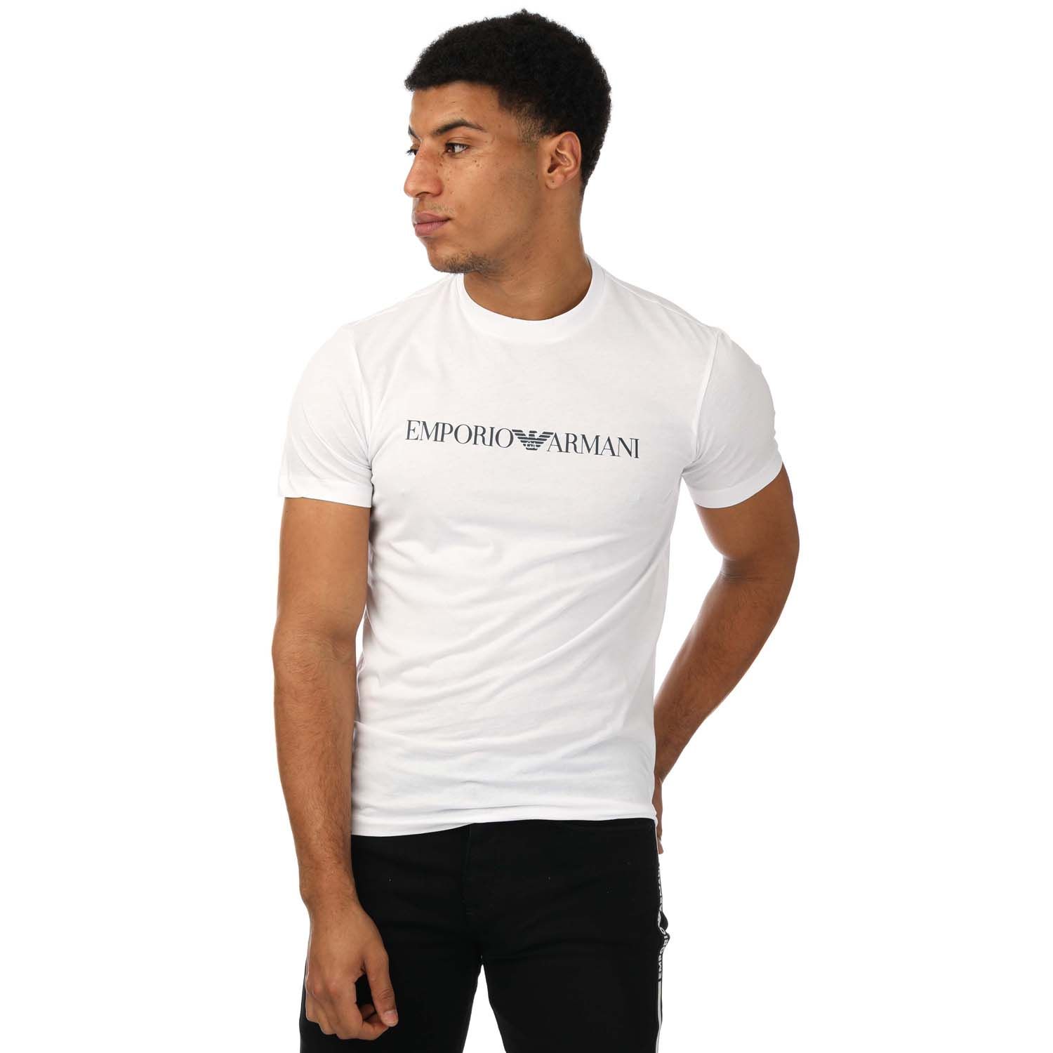 Armani Mannelijk Wit Men's Pima Logo Print T-Shirt In White