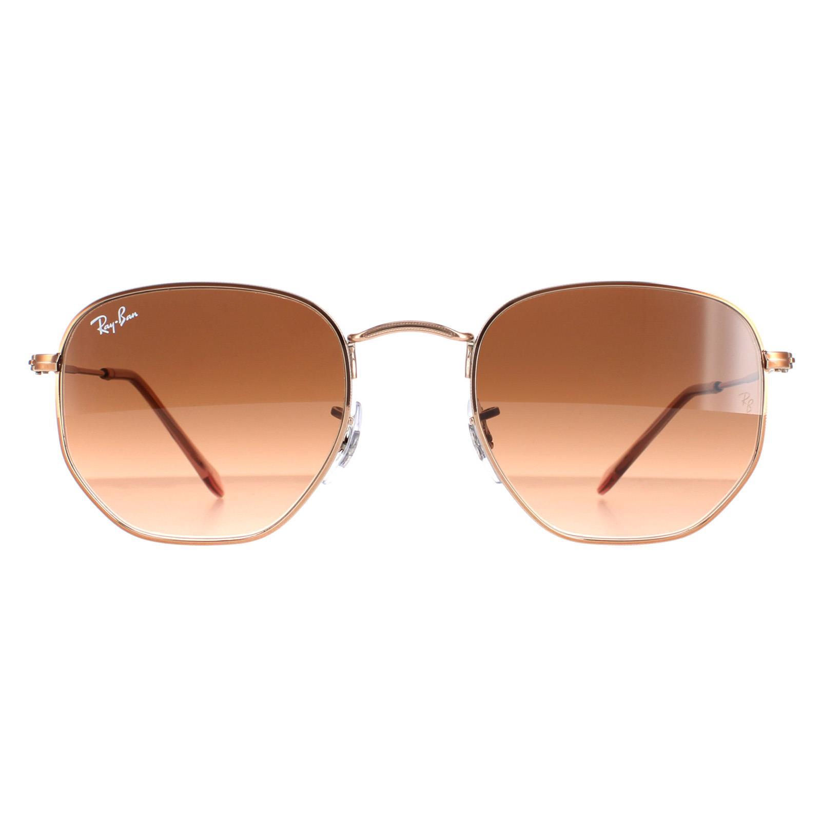 Ray-Ban Square Unisex Polished Bronze Copper Brown Gradient Hexagonal RB3548N Metal (archived) - One Size