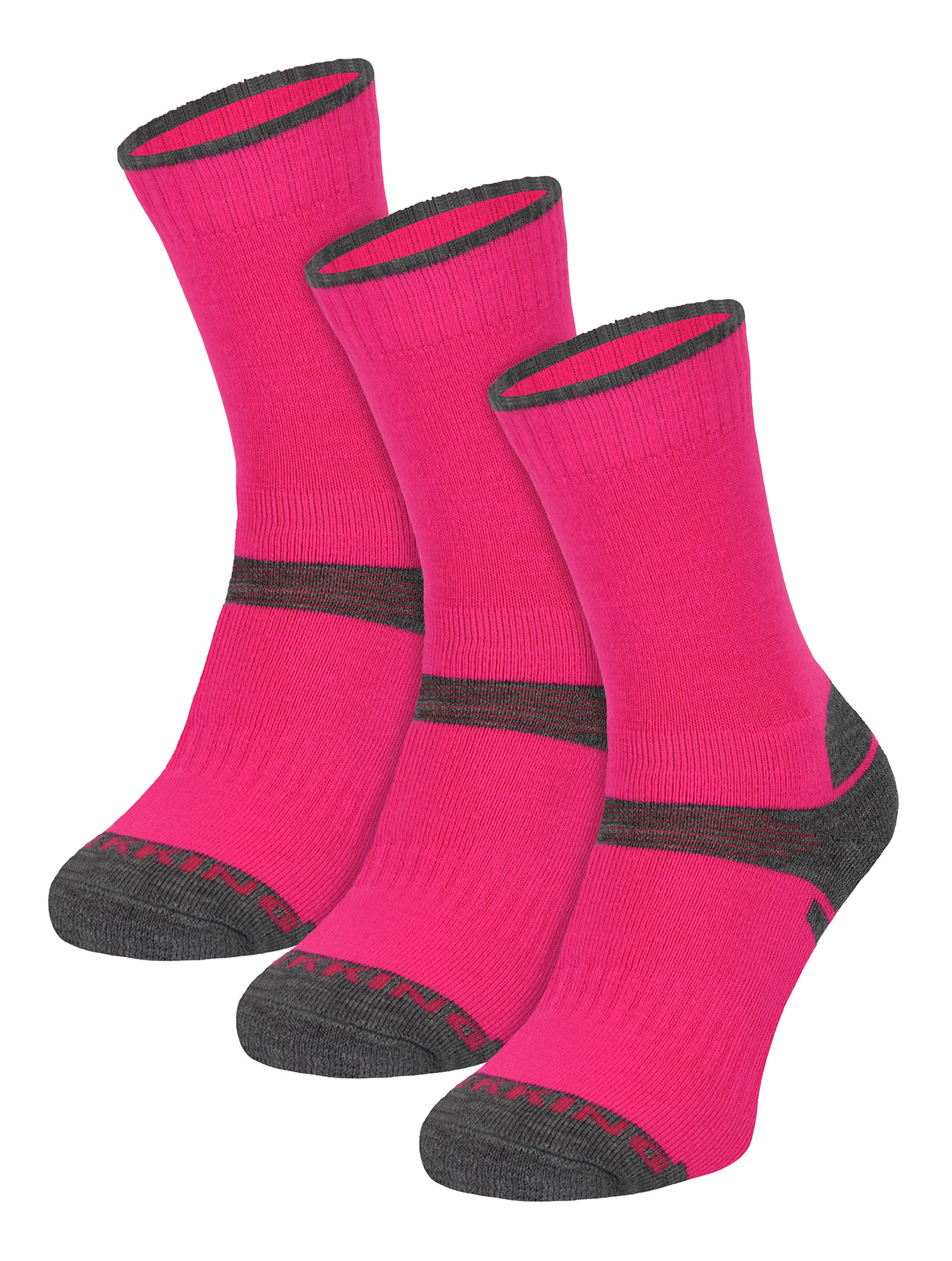 Thumbnail - 3er-Pack Kinder Merinowoll-Wandersocken | Leichte Blasenfreie Socken für Jungen und Mädchen - Pink