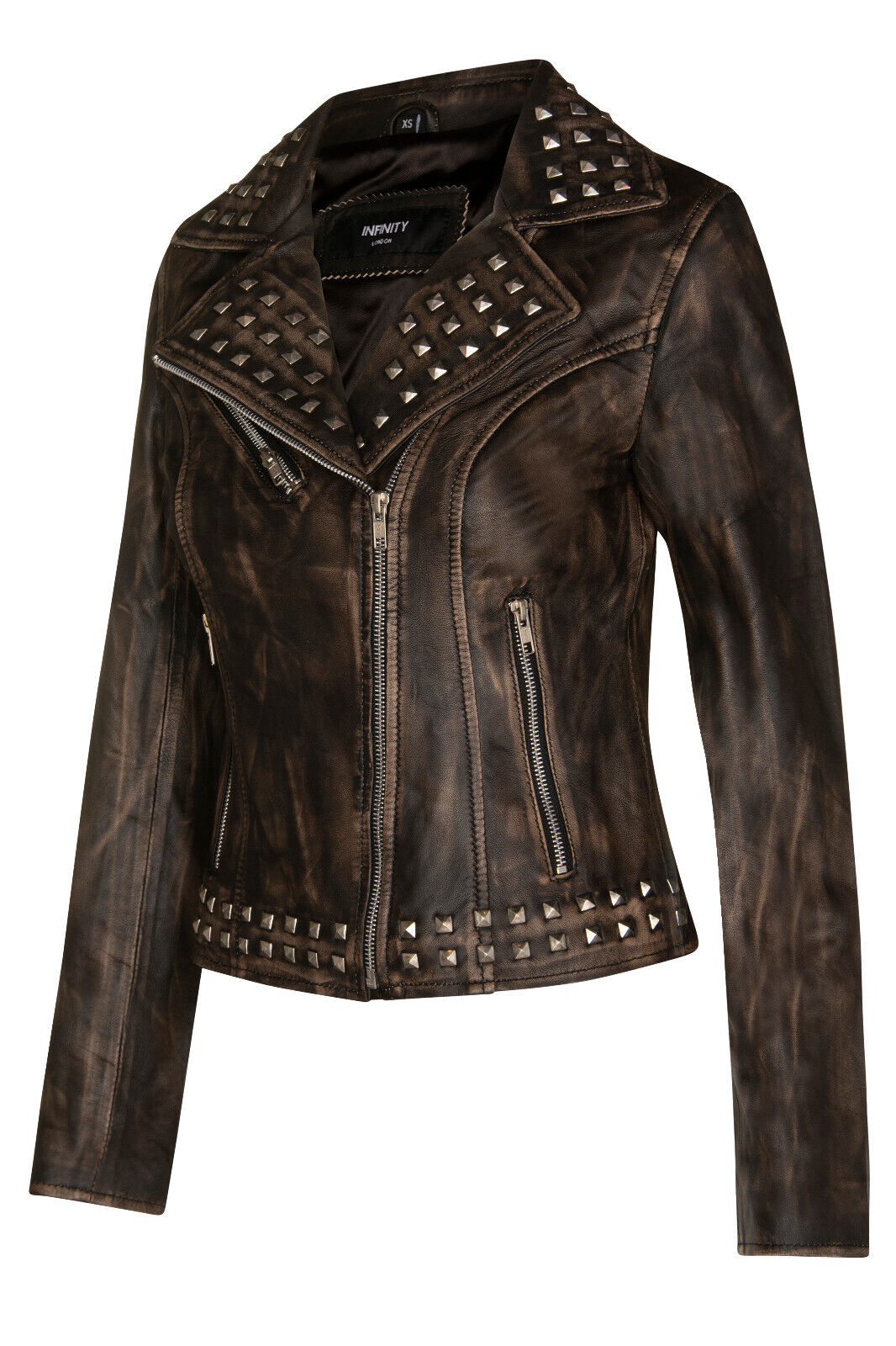 Infinity Leather Gothic Biker läderjacka för kvinnor med nitar-Bilbao dam – bild 2