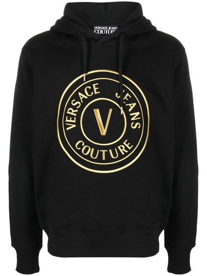 Thumbnail - Versace Jeans Schwarzes Baumwoll-Logo Details Hoodie Sweatshirt