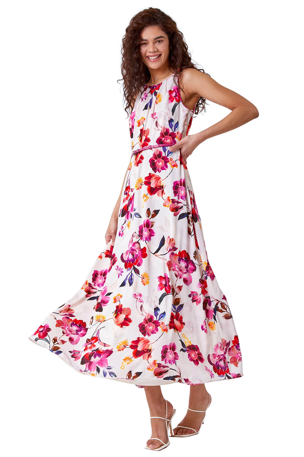 Roman Womens Floral Belted Maxi Dress - Multicolour - Size 20 UK