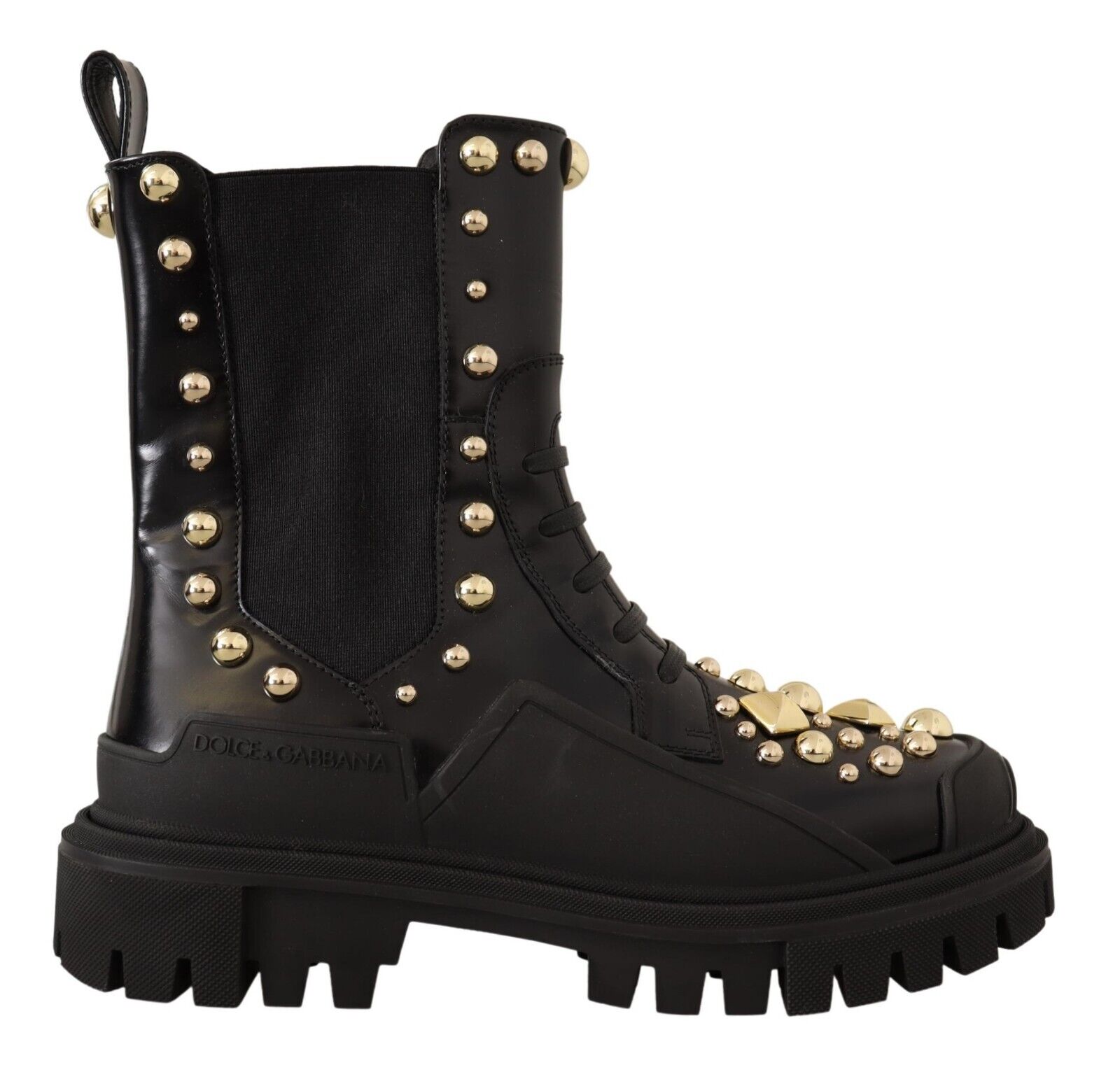 Thumbnail - Dolce & Gabbana Damen Schwarze Leder Nietenkampfstiefel