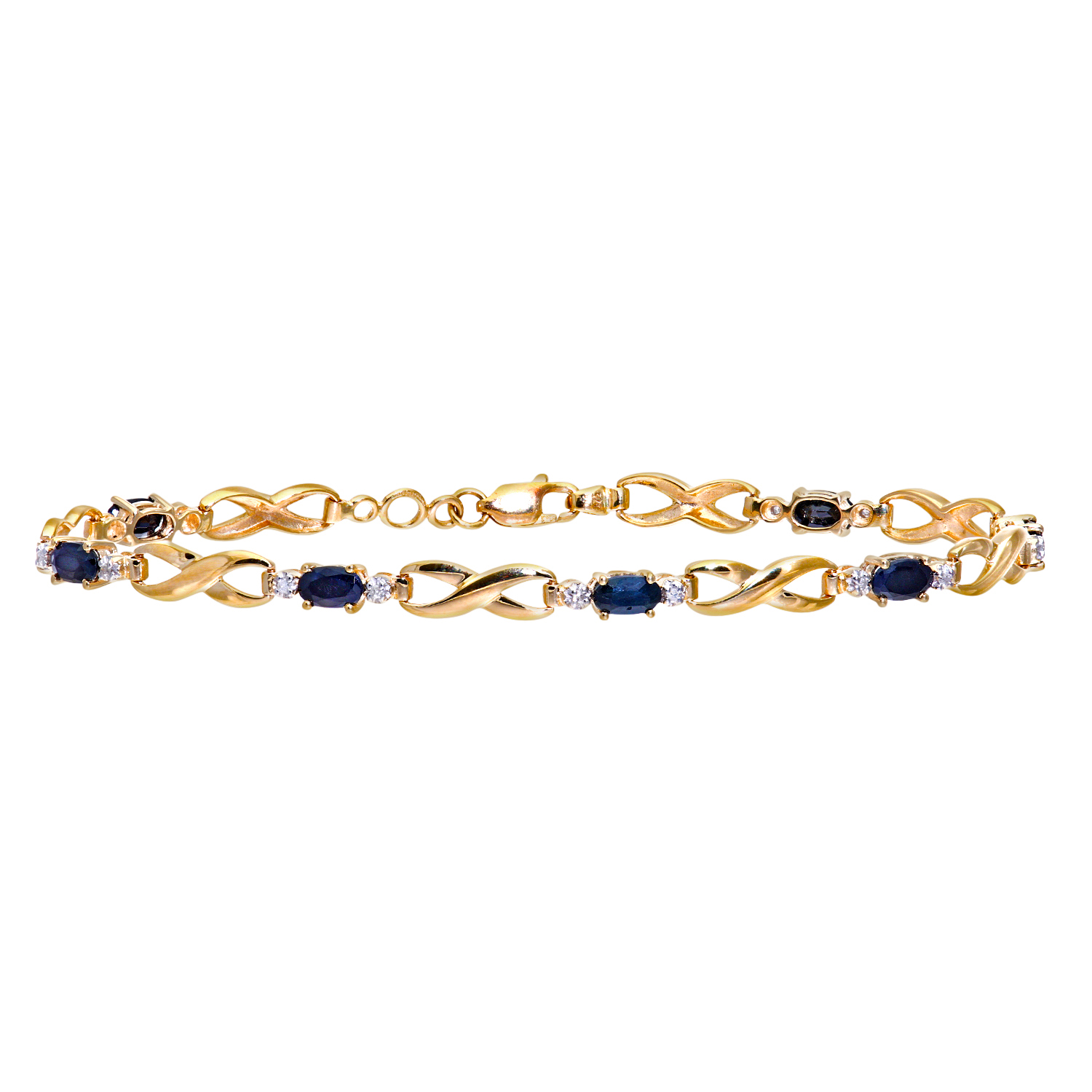 Diamant L’Eternel Womens 9ct Yellow Gold Sapphire and Diamond Kiss Bracelet of 18.4cm – One Size
