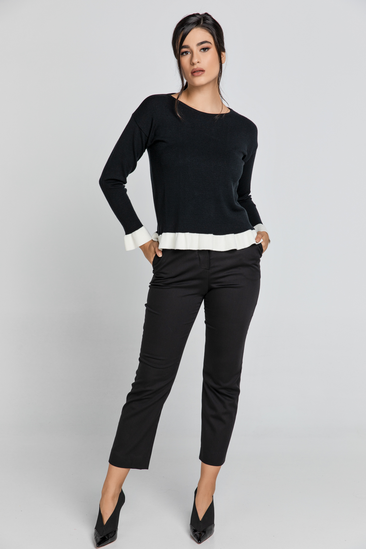 Thumbnail - Schwarze Gabardine-Hose