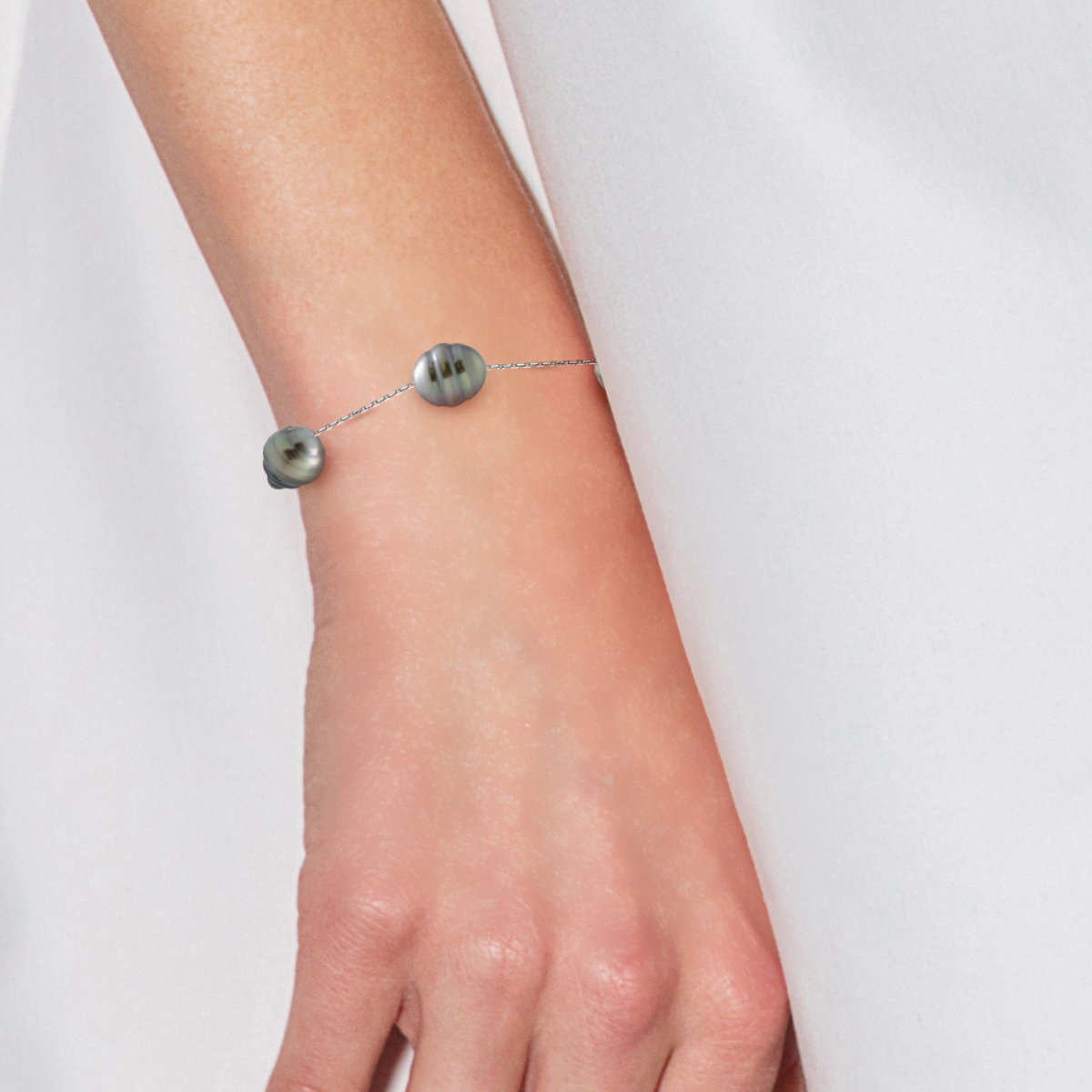 Diadema Armband 3 äkta Tahitipärlor Kabelkedja Diamanter dam – bild 2