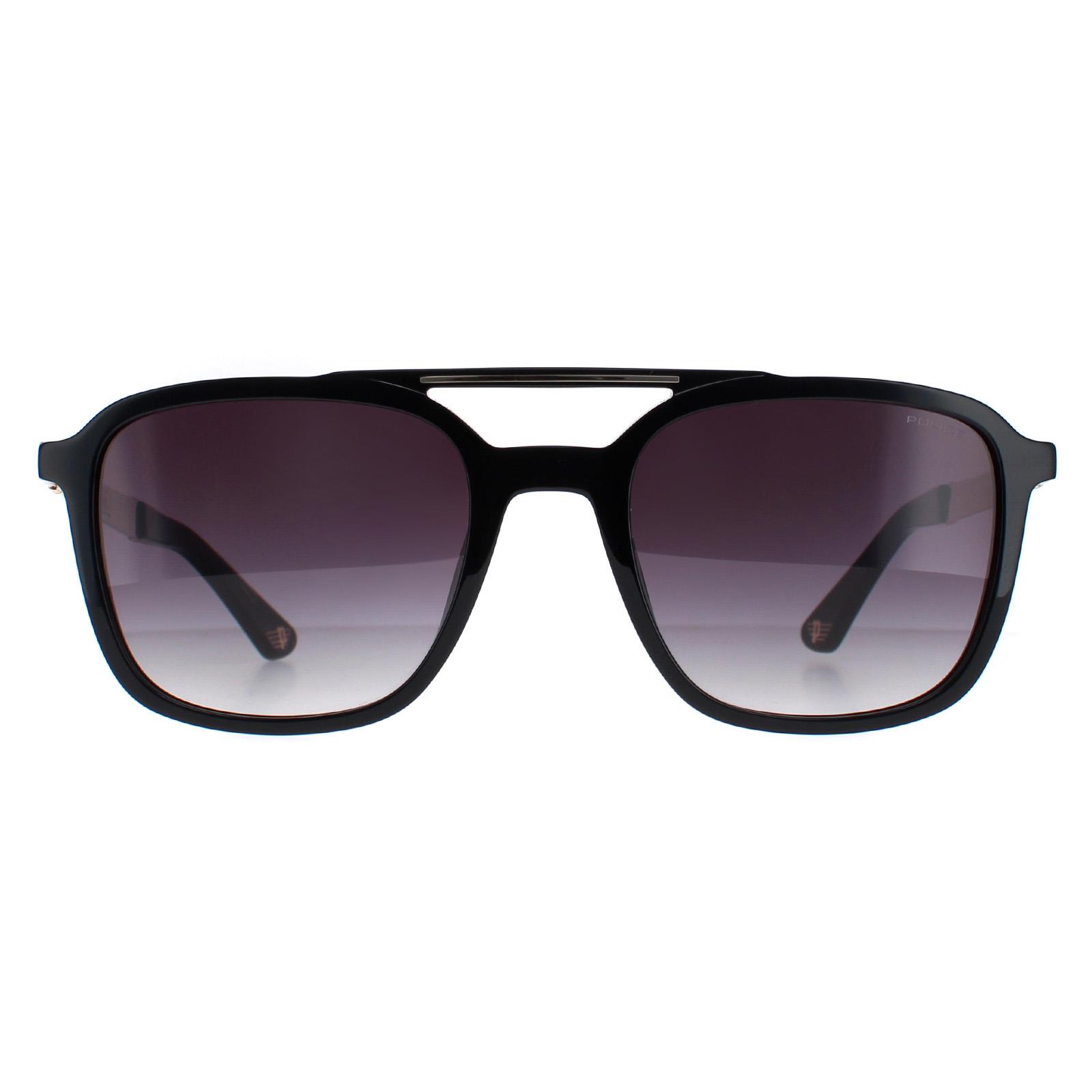 Police Aviator Unisex Shiny Black Smoke Gradient SPLA53 - One Size
