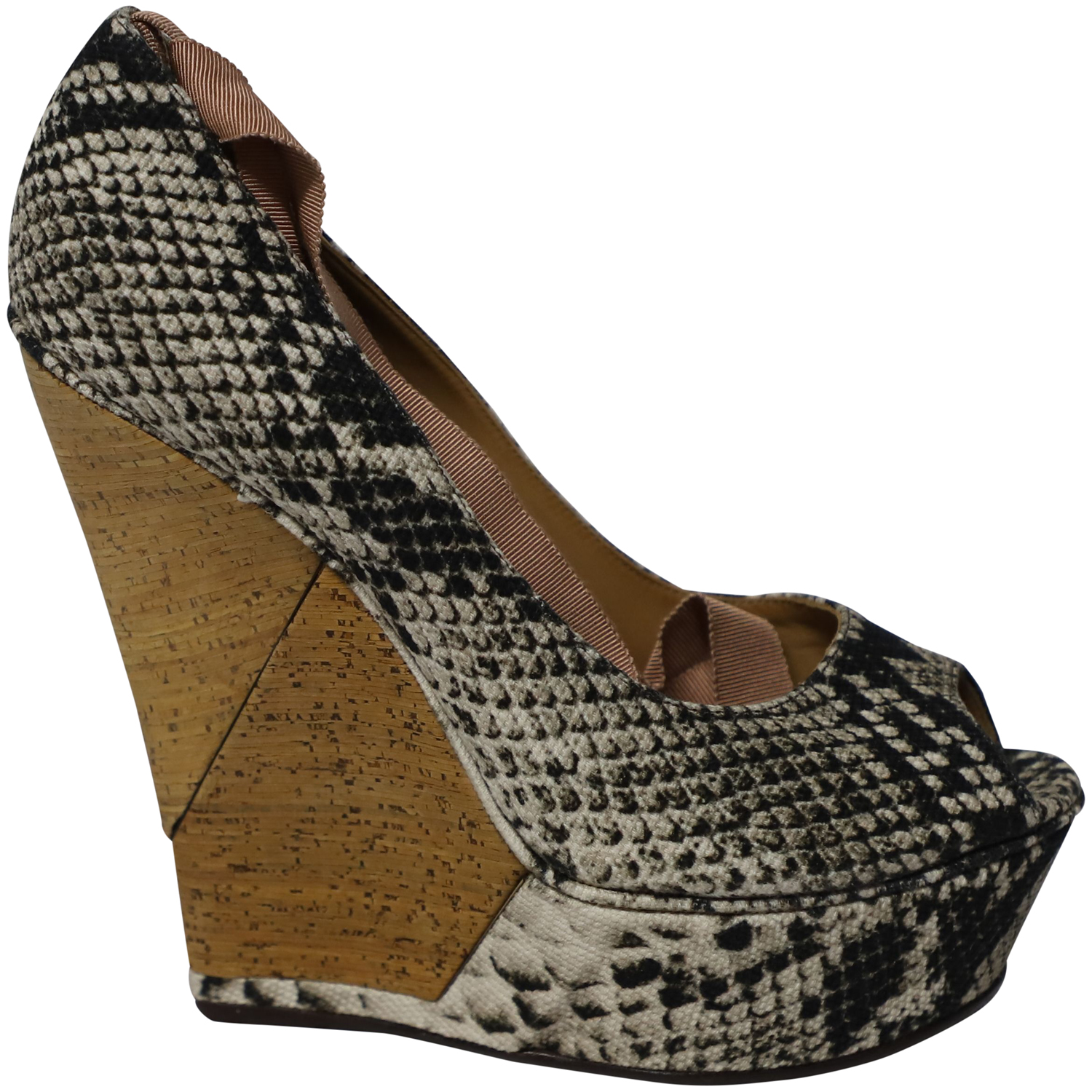 Lanvin Bandrem Wood Wedge Tåöppna Sandaler i Pythontått Läder