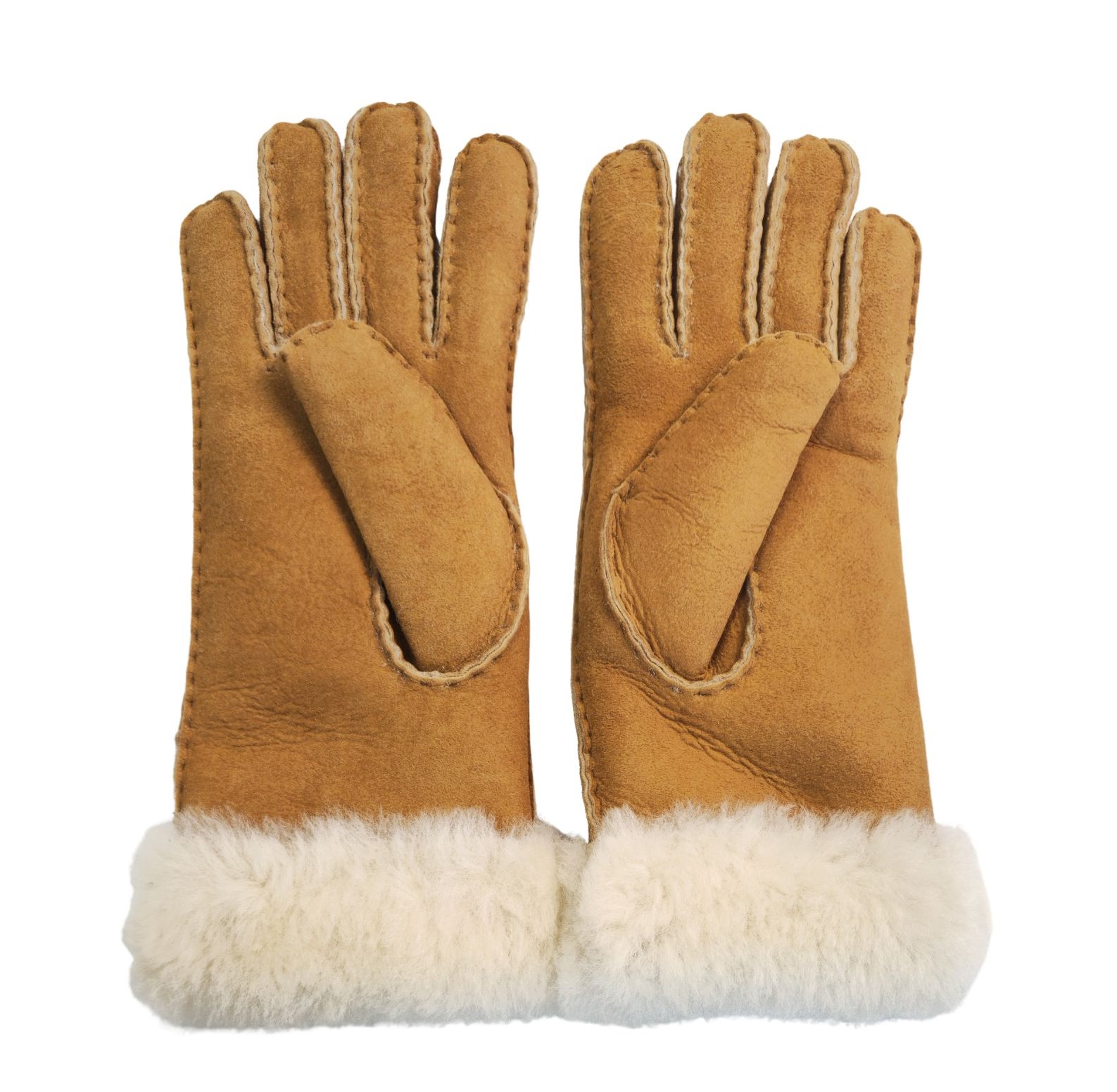 Infinity Leather Womens Genuine Tan Sheepskin Suede Gloves with Fur Cuff fingervantar dam – bild 2