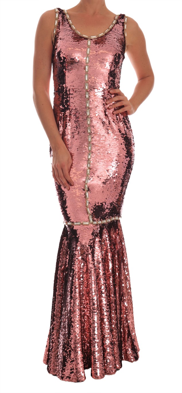Dolce & Gabbana Womens Pink Sequined Sheath Crystal Dress Gown – Multicolour – Size Small