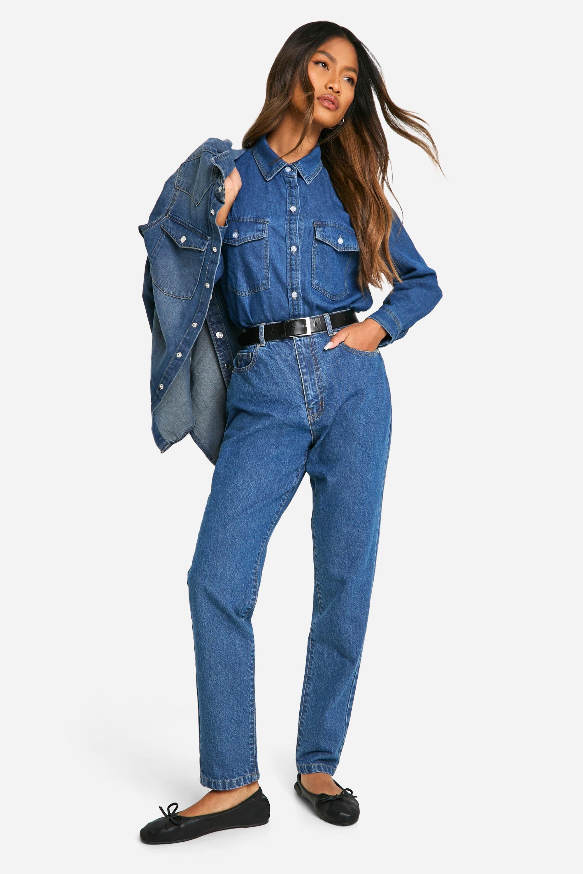 Boohoo Womens Basics 32 Inch Leg High Waisted Slim Fit Jeans - Indigo Blue Cotton - Size 6 UK