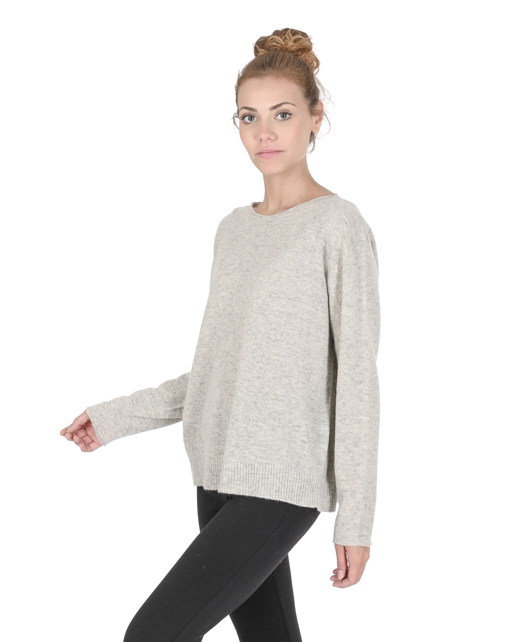 Crown of Edinburgh Cashmere Damoversize Båthalströja Coe 008 Grå Melange – bild 2