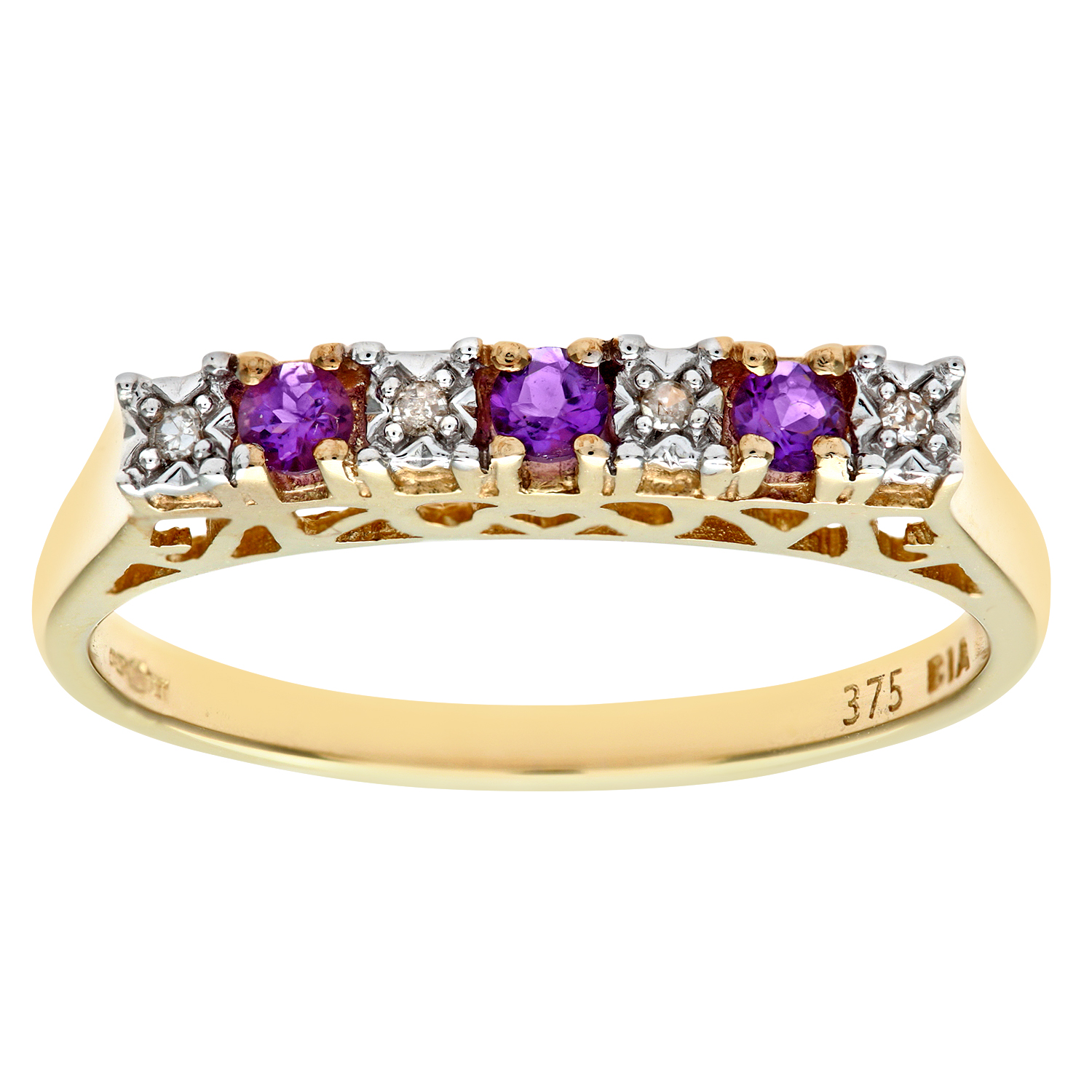Diamant L’Eternel Womens 9ct Yellow Gold Diamond and Amethyst 7 Stone Eternity Ladies Ring – Size K