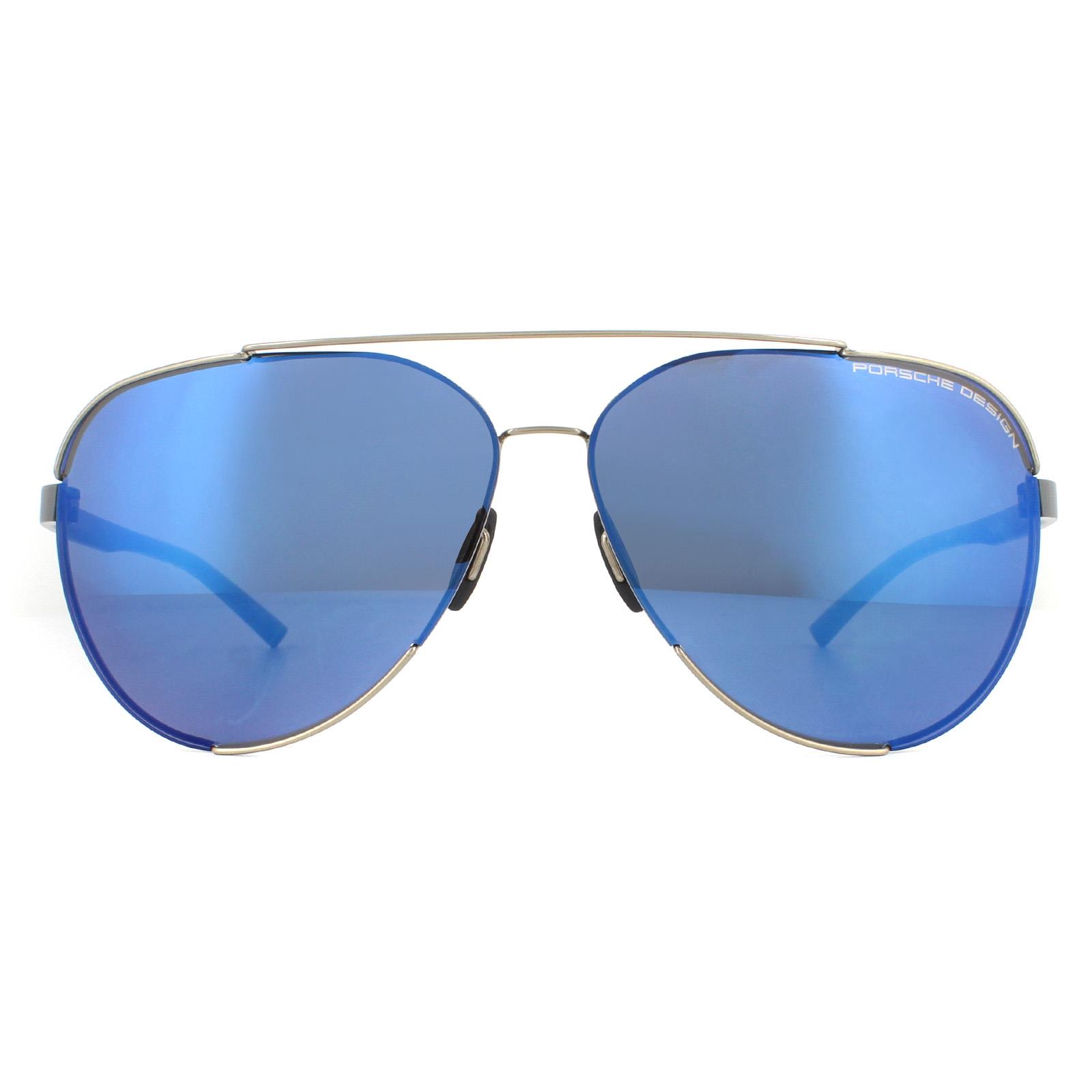 Porsche Design Mens Sunglasses P8682 D Gold Blue Silver Mirror Metal – One Size