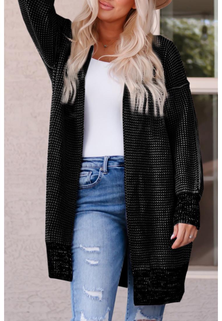 Thumbnail - Azura Exchange Damen Strick Plaid Lange Strickjacke in Schwarz