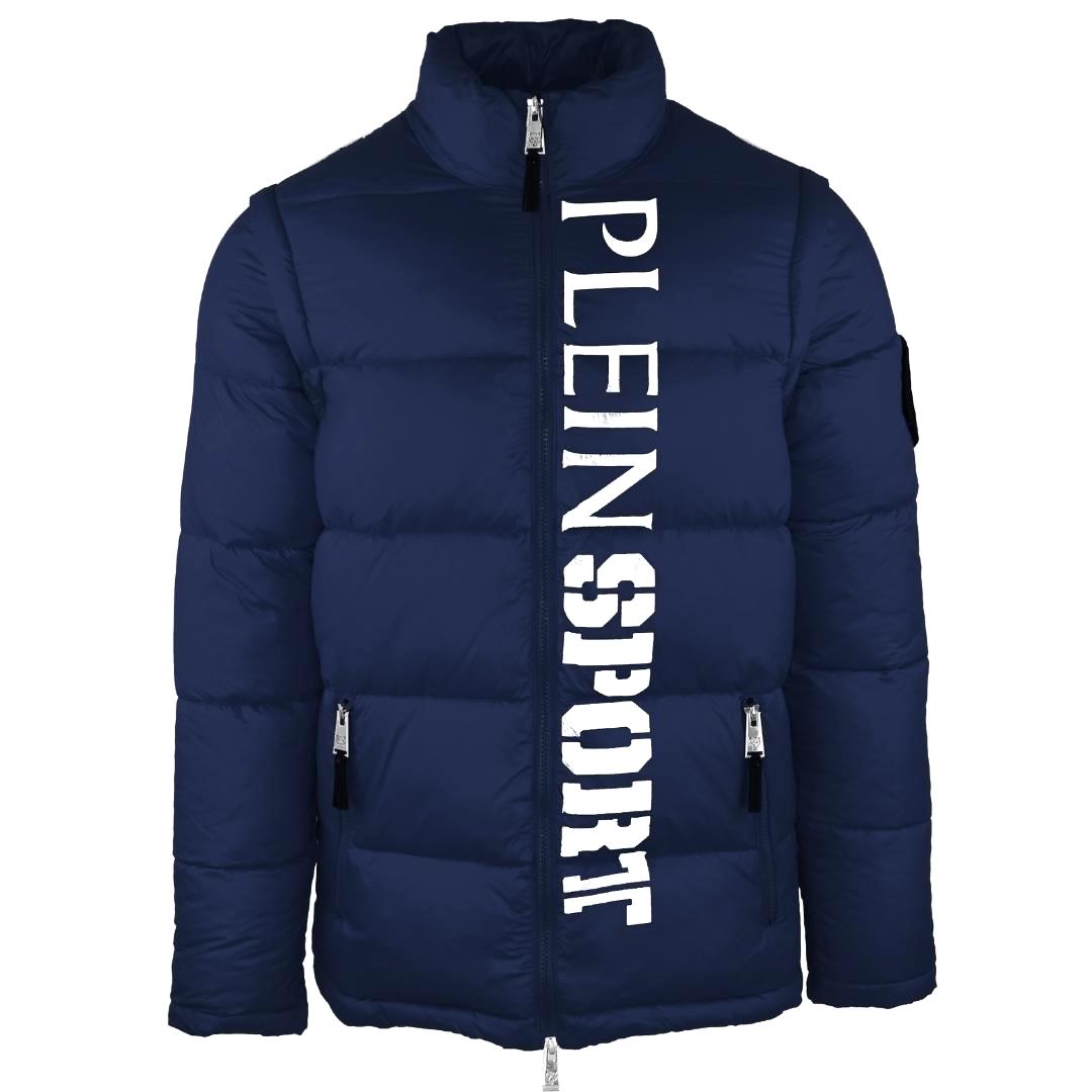 Thumbnail - Plein Sport Vertikale Logo-Wattierung Navy Jacke