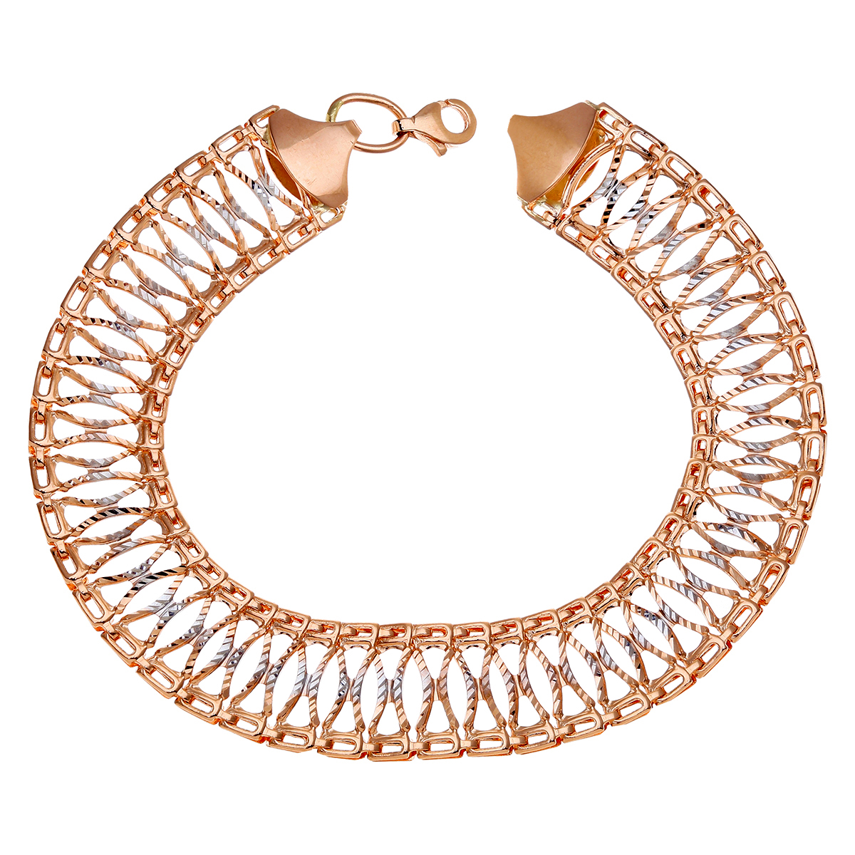 Diamant L’Eternel Womens 9ct Rose and White Gold Kiss Links Bracelet of Length 19cm – White & Rose Gold – One Size