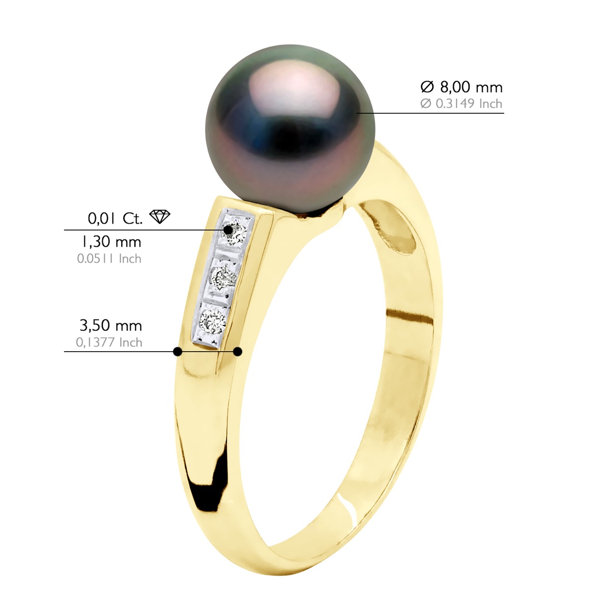 Ateliers Saint Germain Ringsmycke Diamant 0,06 Cts Gult guld Äkta odlad Tahitipärla rund 8-9 mm ringar dam – bild 2