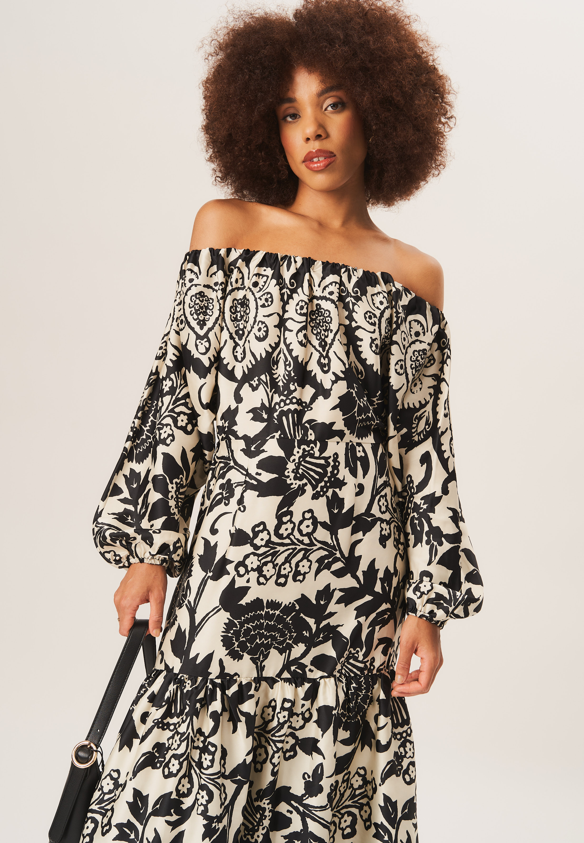Gini London Mono Border Print Bardot Maxi Dress maxiklänningar dam – bild 2