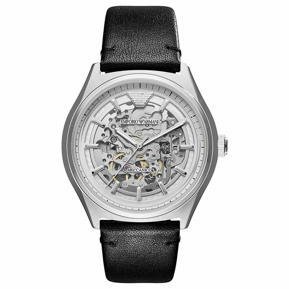 AR60003 Automatic Black Leather Skeleton herrklocka