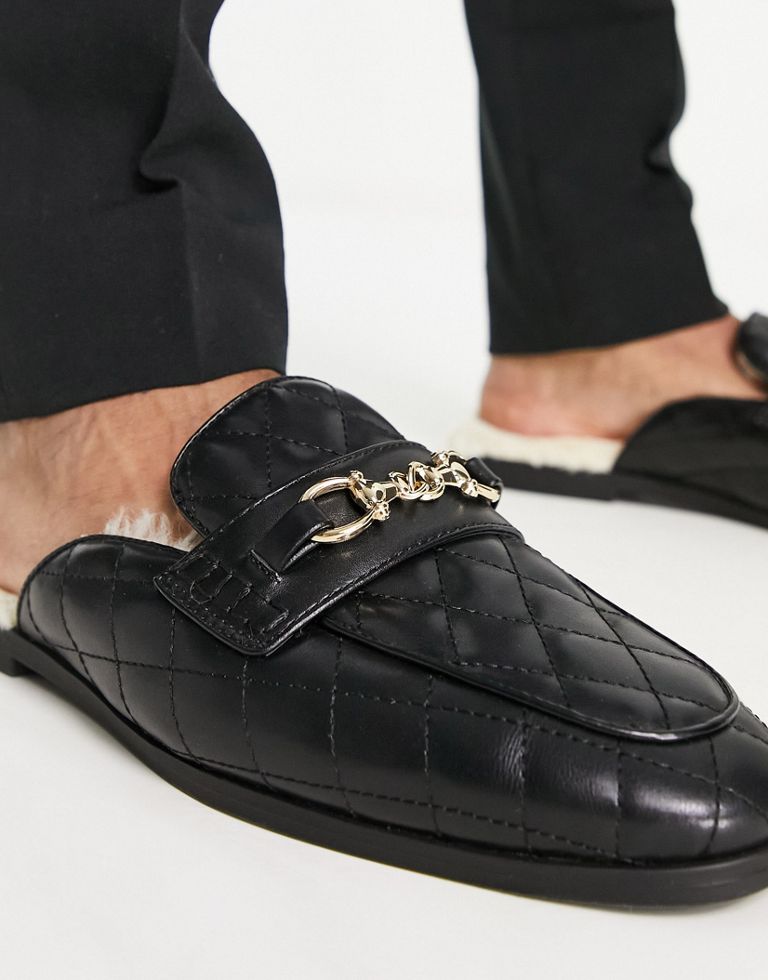 hurtig mælk føle ASOS DESIGN backless loafers mule with quilting detail in black faux leather