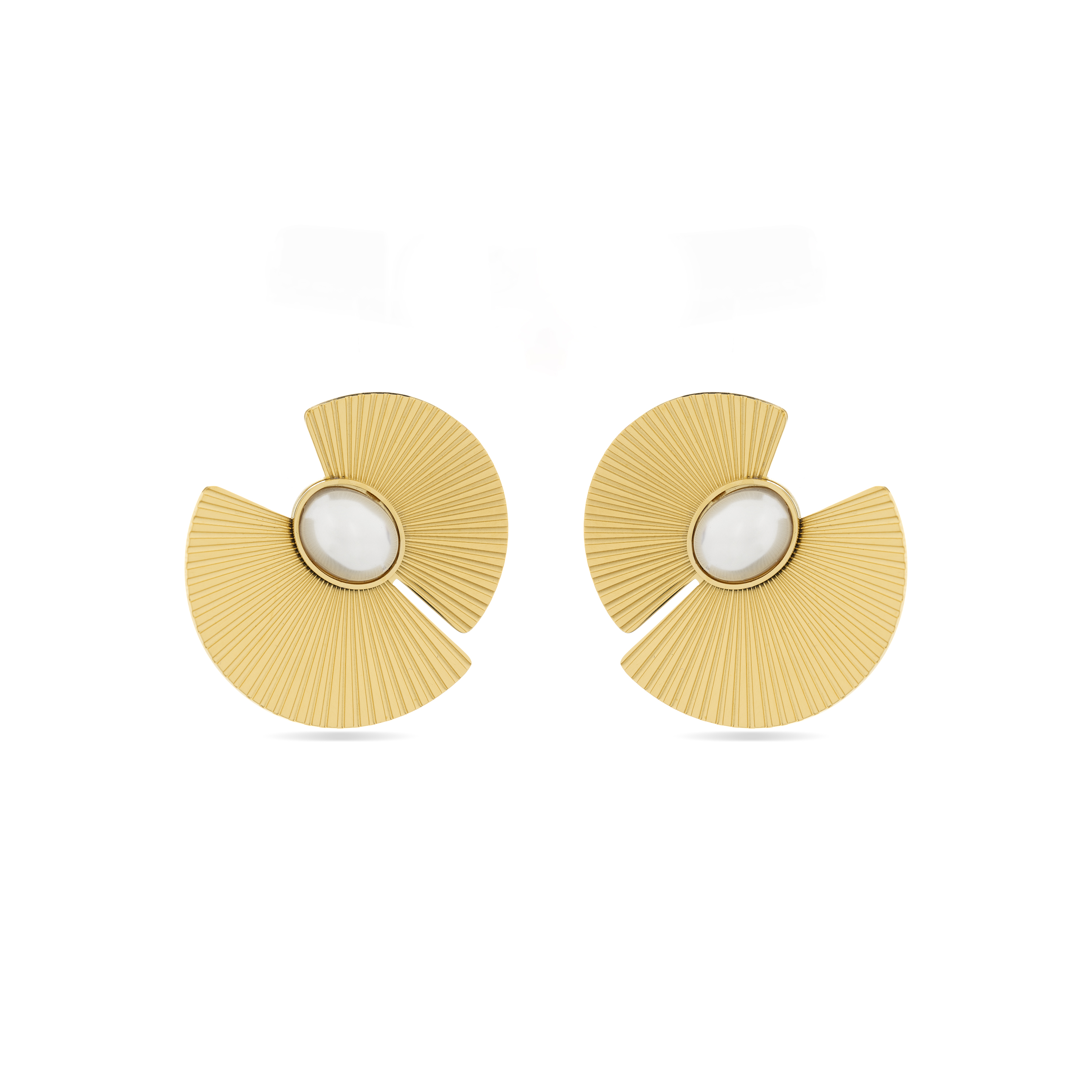 Thumbnail - Luxenter weiße Perlenohrringe aus 18K Gelbgold - Lessa