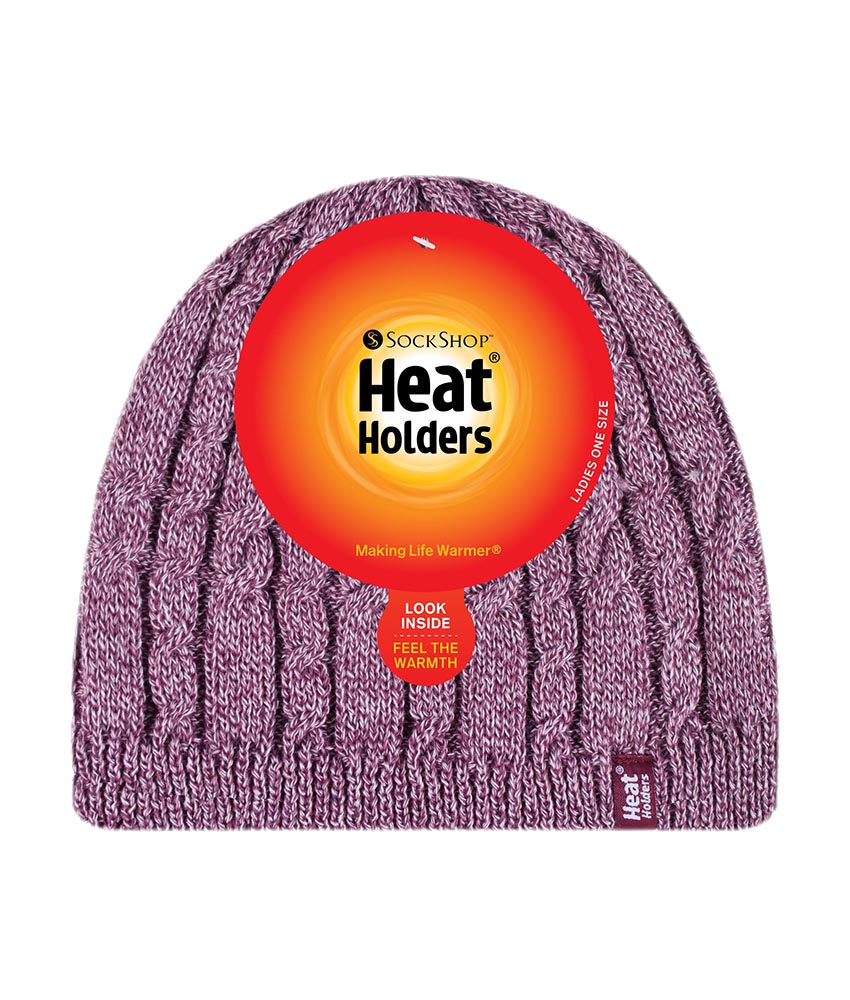 Heat Holders Kvinnlig ribbad kabelstickad fleece fodrad termisk stickad mössa dam – bild 2