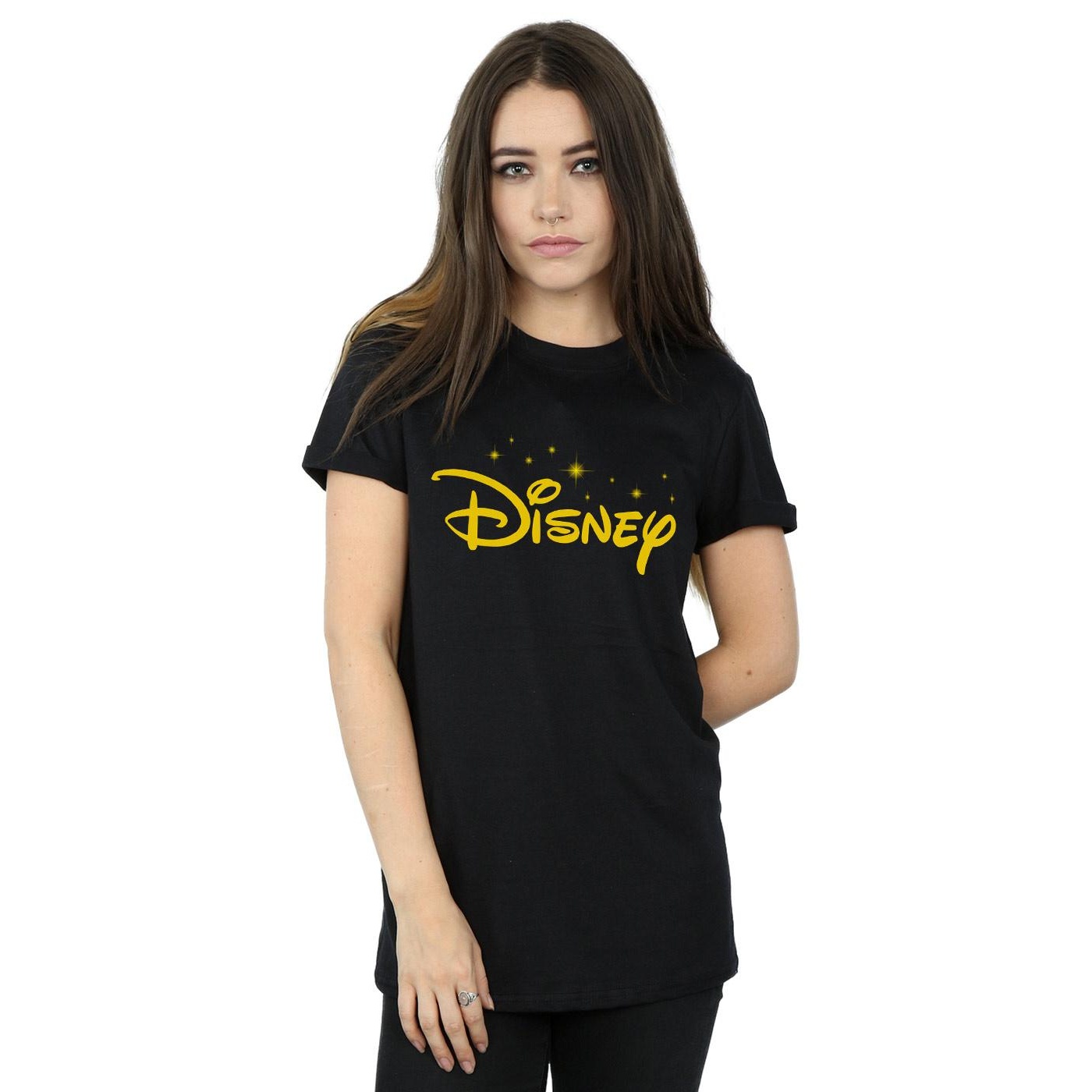Disney Womens/Ladies Logo Stars Cotton Boyfriend T-Shirt (Black) dam – bild 2