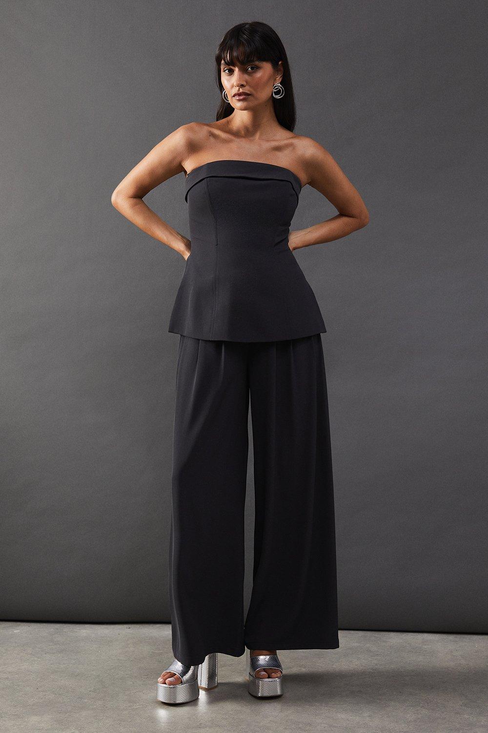 Warehouse Womens Drape Pleat Detail Wide Leg Trouser - Charcoal - Size 14 UK