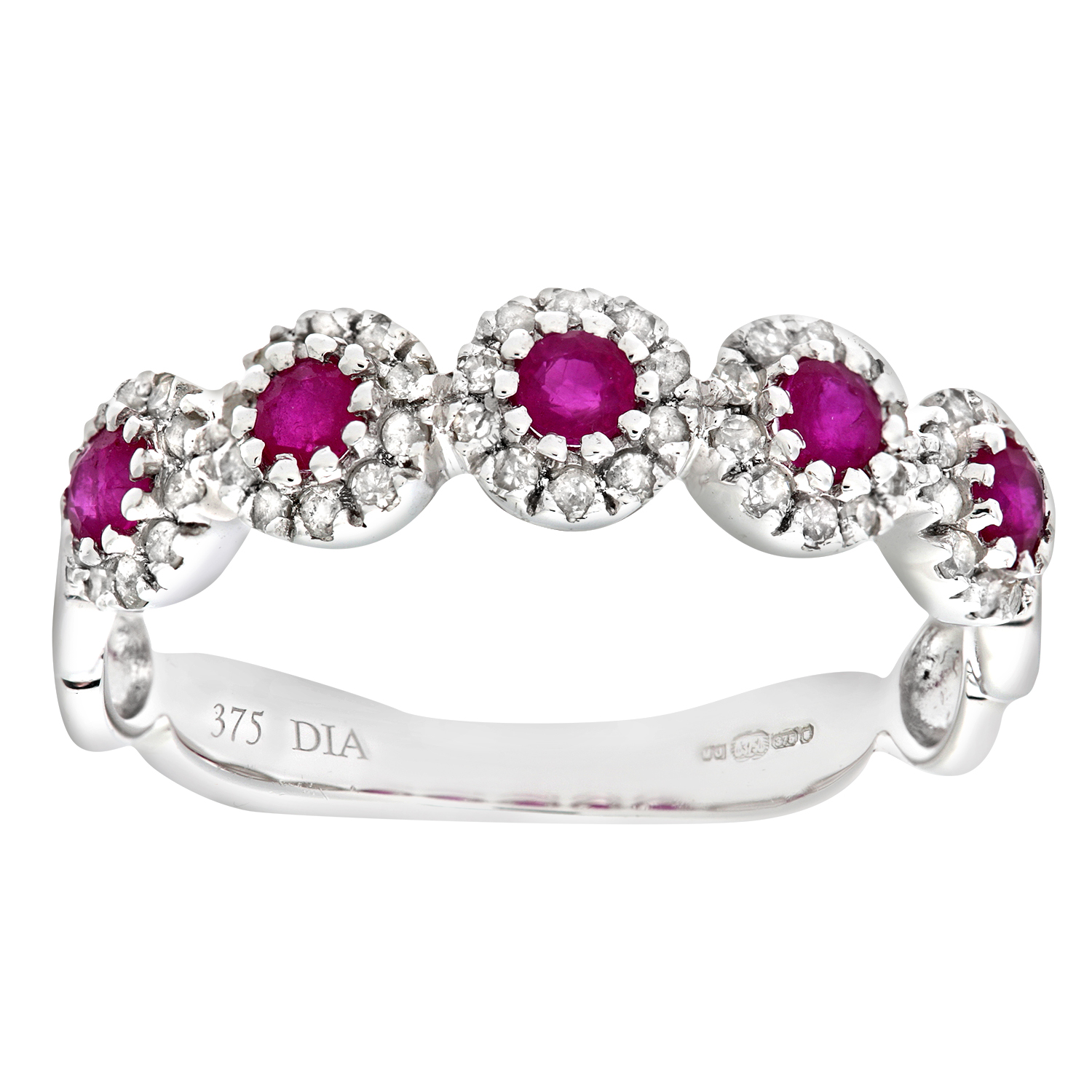 Diamant L’Eternel Womens 9ct White Gold Diamond and Ruby Eternity Ladies Ring – Size V