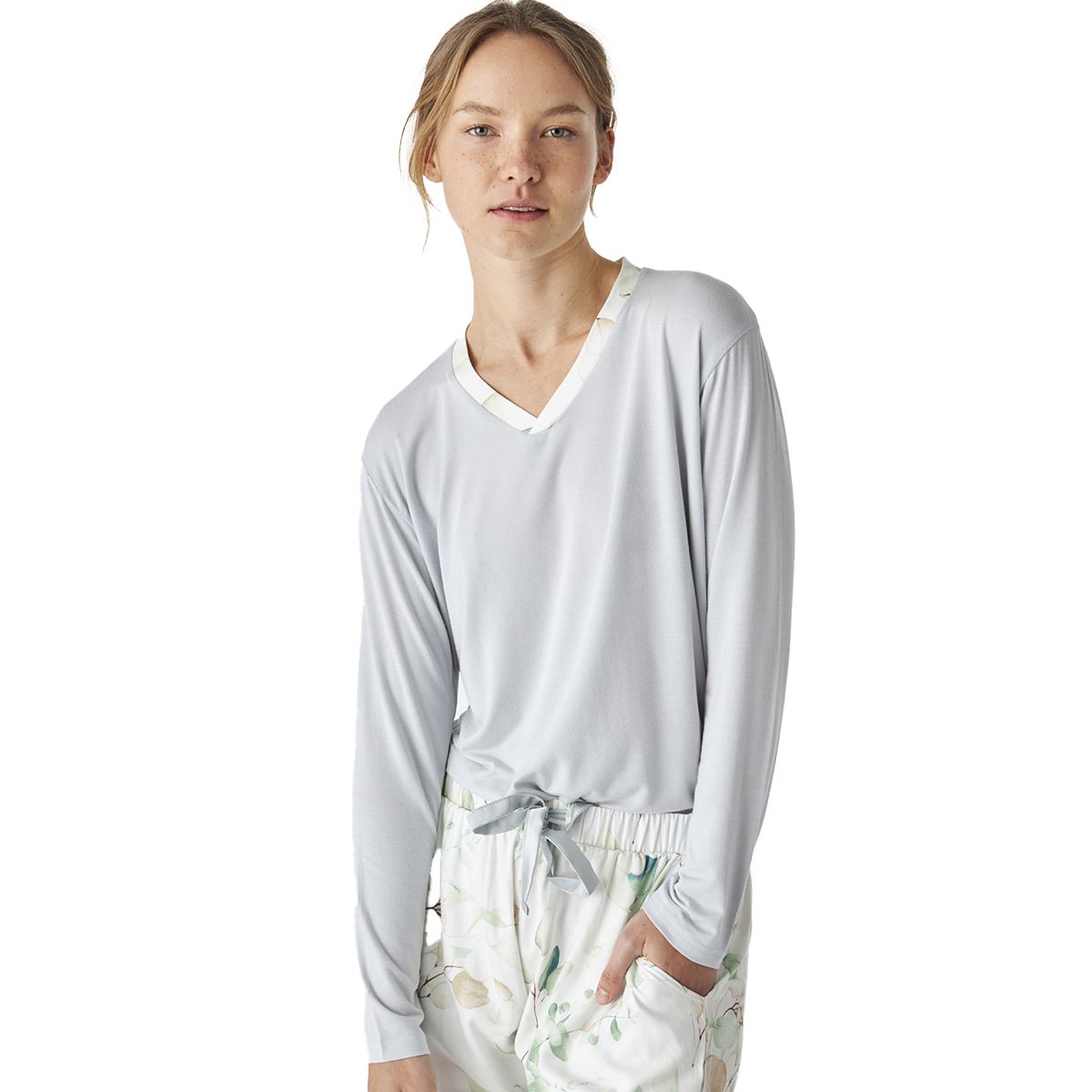 J & J Brothers JJBEP1101 Långärmad pyjamas med V-hals för kvinnor dam – bild 2