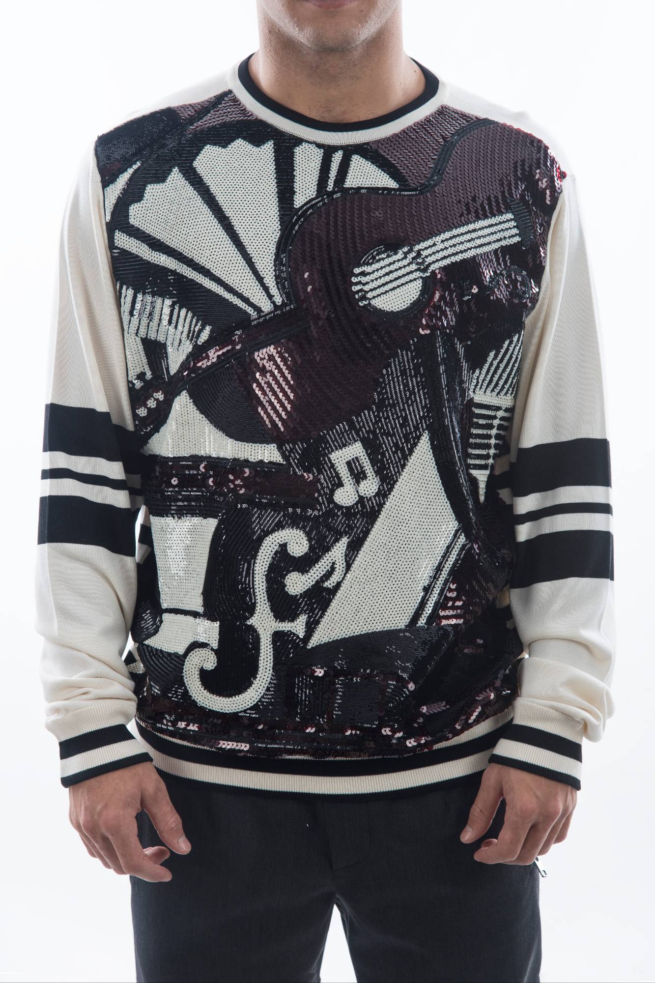 Dolce & Gabbana Mens Men Sweater – Ecru Silk – Size Large