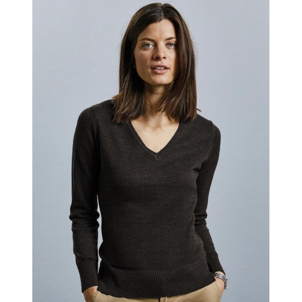 Russell Athletic Russell Collection Ladies/Womens V-Neck Knitted Pullover Sweatshirt (Charcoal Marl) dam – bild 2