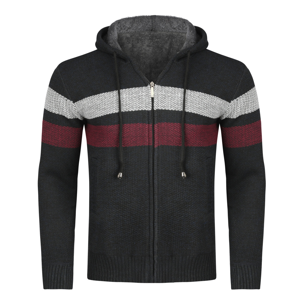 Thumbnail - Herren Winter ubergangsjacke Strickjacke mit Kapuze Gefuttert Grobstrick Kapuze Warme Jacke Navy