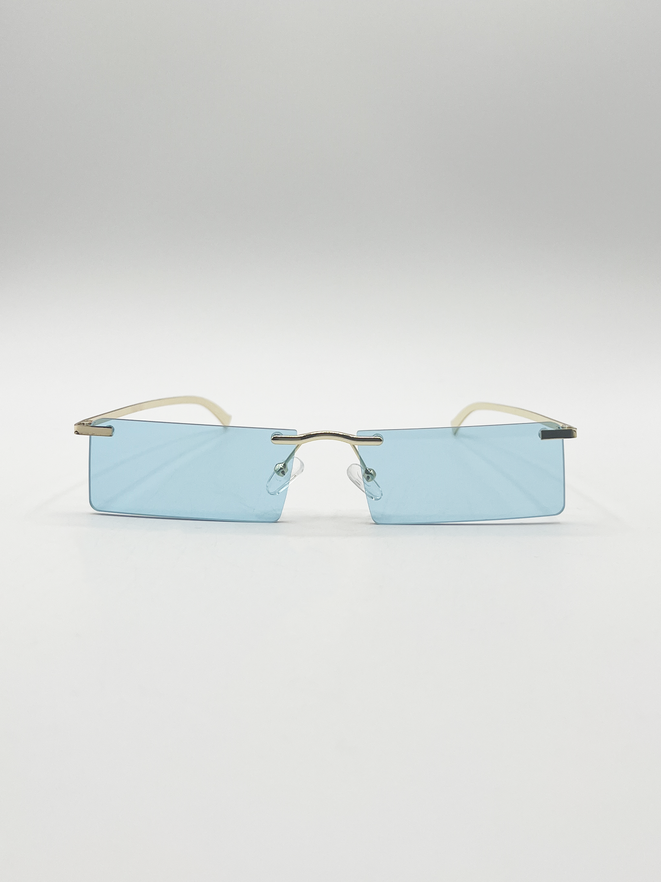 SVNX Womens Frameless Rectangle Sunglasses in Pale Blue Metal - One Size