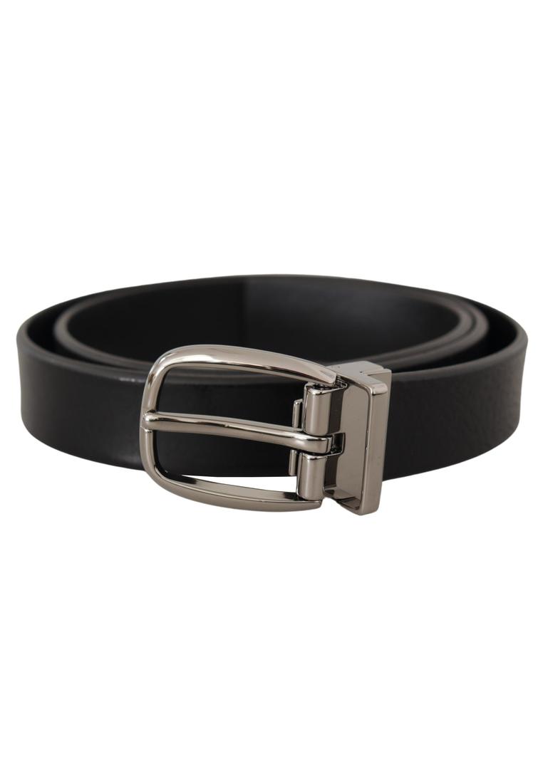 Dolce & Gabbana Mens Black Classic Calf Leather Metal Logo Belt - Size 80 cm