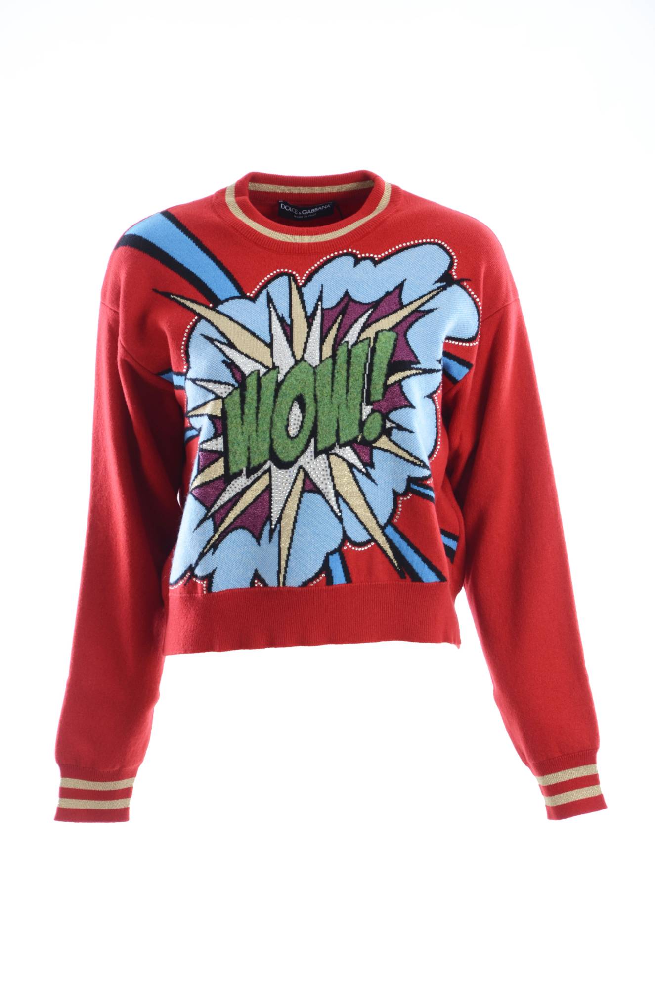 Thumbnail - Dolce & Gabbana Women's Red Knitted Cashmere Cartoon Top Sweater