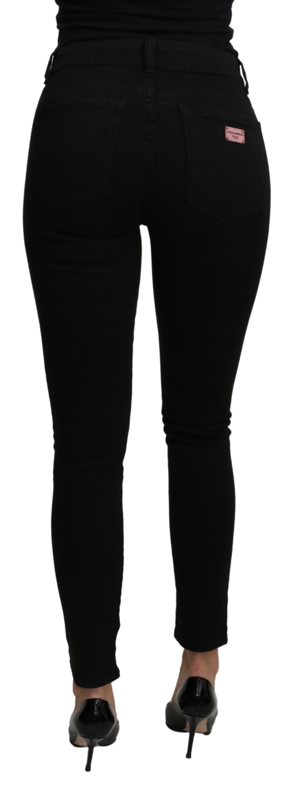 Dolce&Gabbana Damers Svarta Mid Waist Slim Denim Bomull Stretch Jeans – bild 2